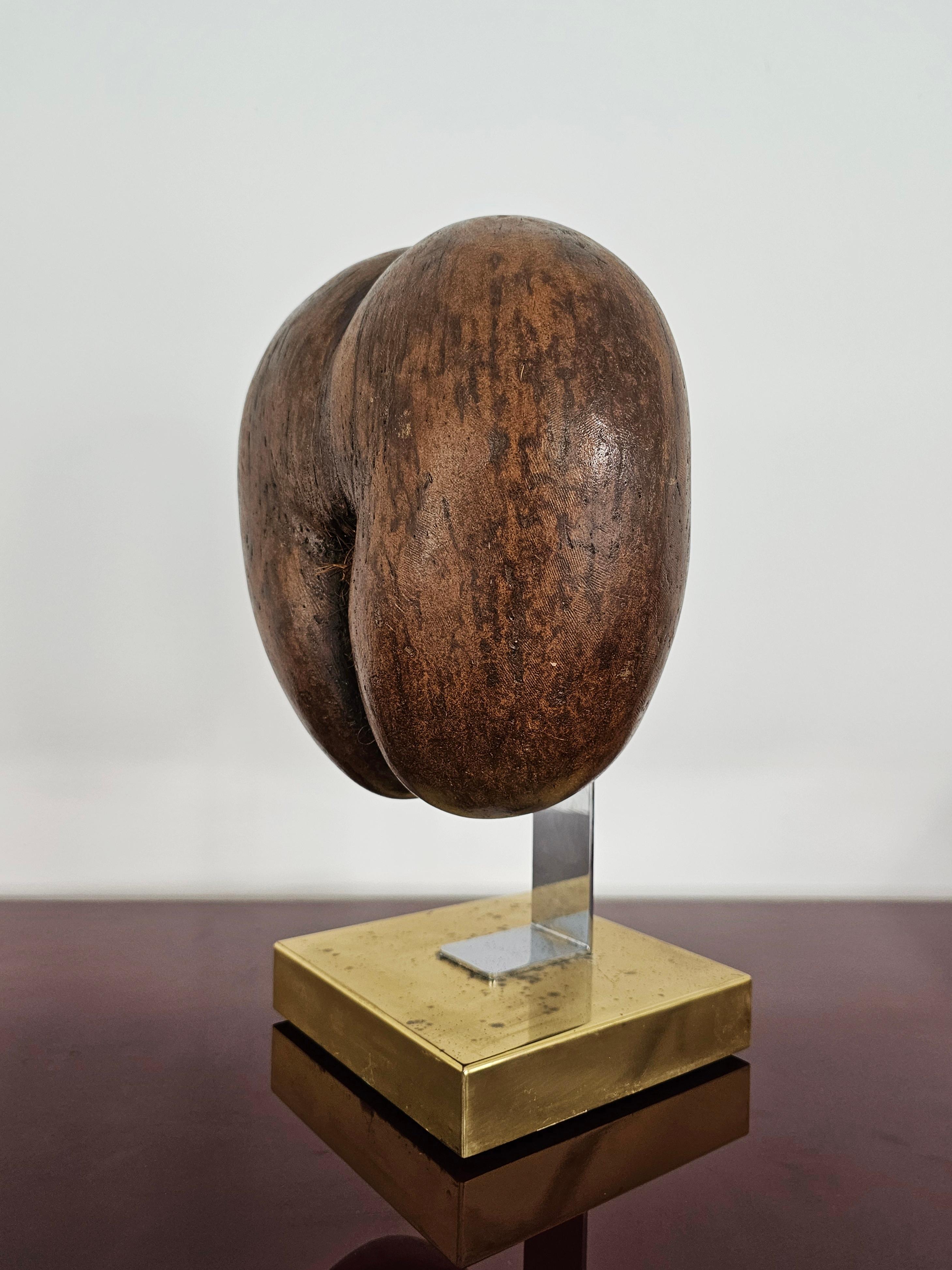 Coco De Mer or Double Coconut Sculpture on Brass Stand, France 1970s For Sale 3