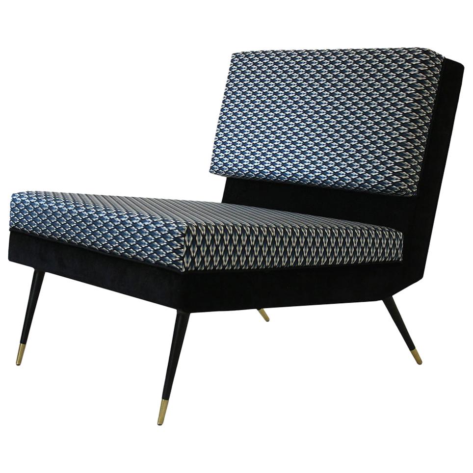 Cocò, Geometric-Shaped Armchair with Vintage Look, Blue For Sale