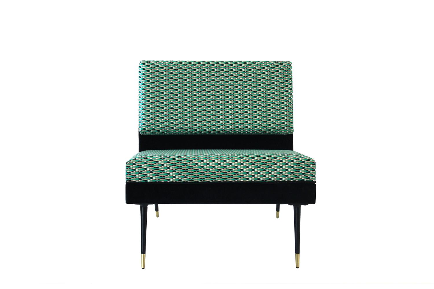 Varnished Cocò, Geometric-Shaped Armchair with Vintage Look - Green For Sale