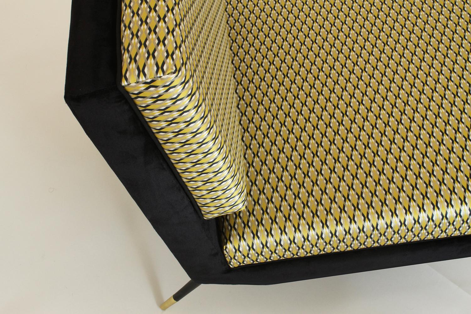 Italian Cocò, Geometric-Shaped Armchair with Vintage Look, Gold