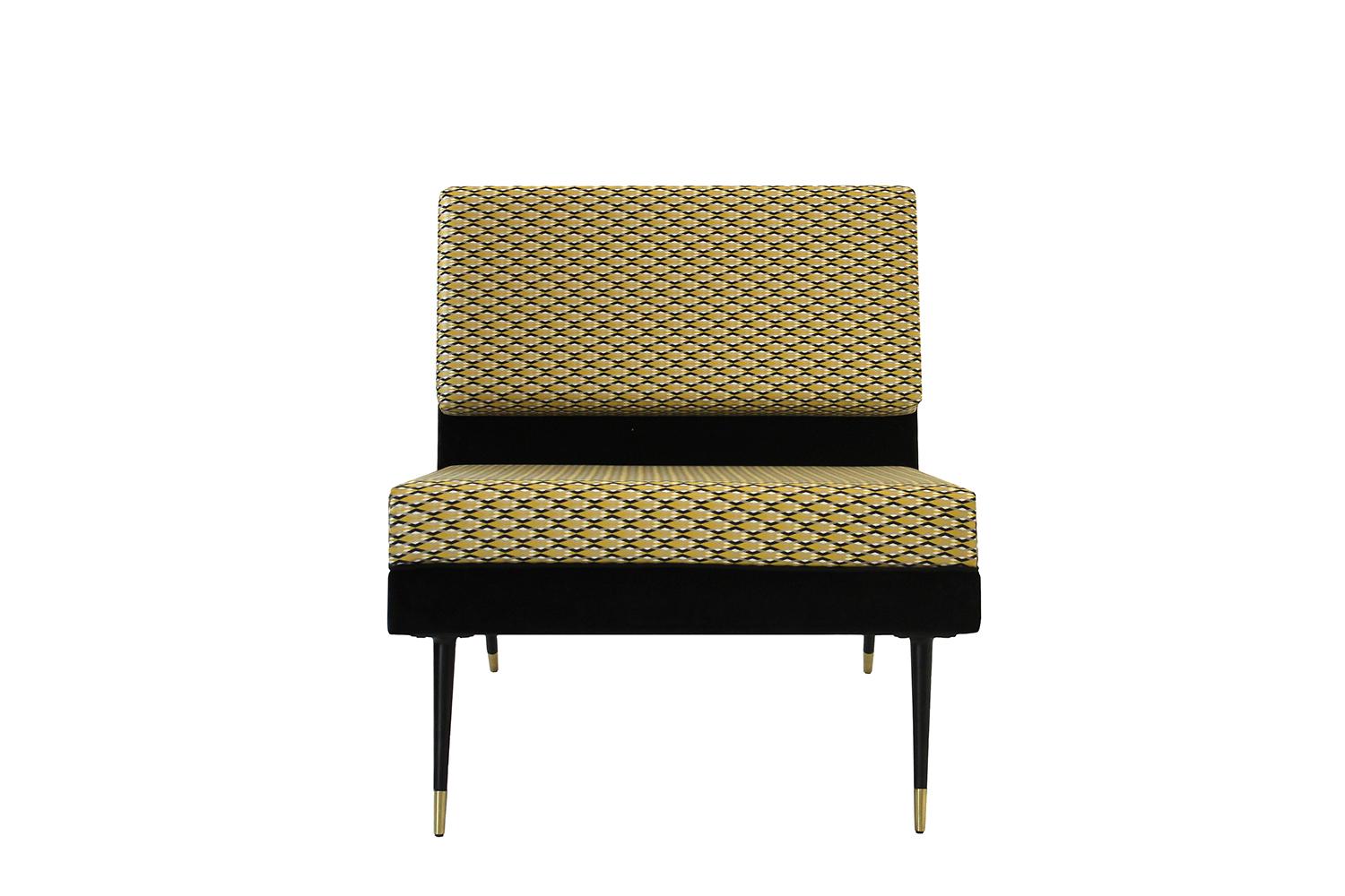 Contemporary Cocò, Geometric-Shaped Armchair with Vintage Look, Gold