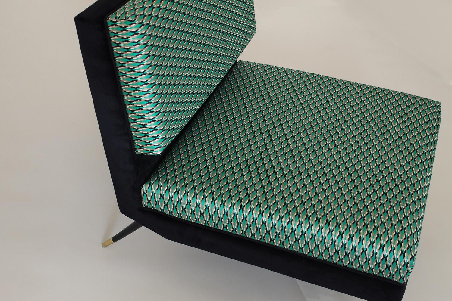 Italian Cocò, Geometric-Shaped Armchair with Vintage Look - Green For Sale