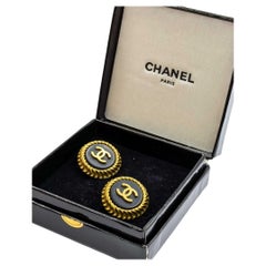 Coco Mark Round CC Black Acrylic Earrings