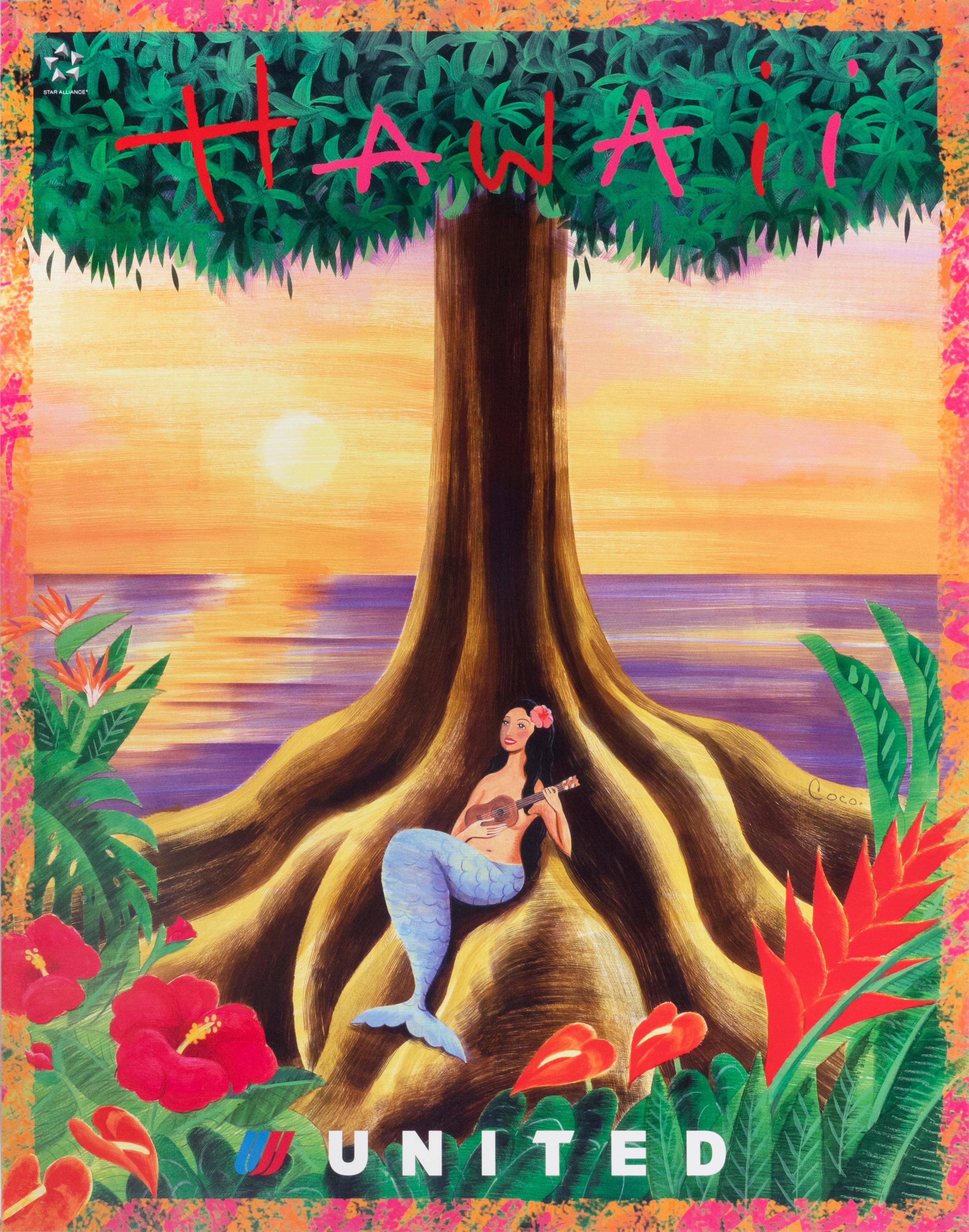 Coco Masuda Landscape Print - "Hawaii - United Airlines" Travel Beach Original Poster