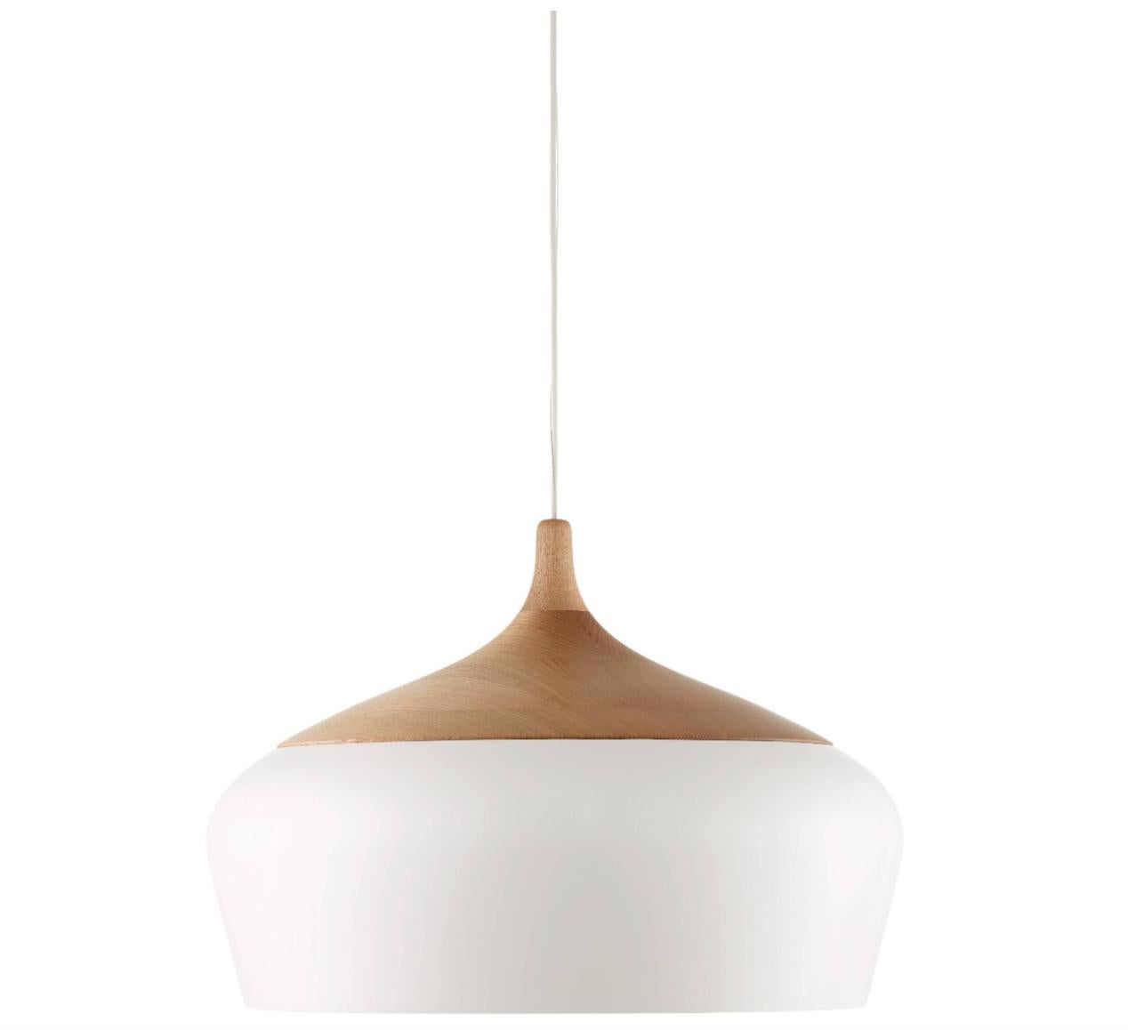 Australian 'Coco' Pendant in White Aluminum with Turned Victorian Ash Wood Top by Coco Flip