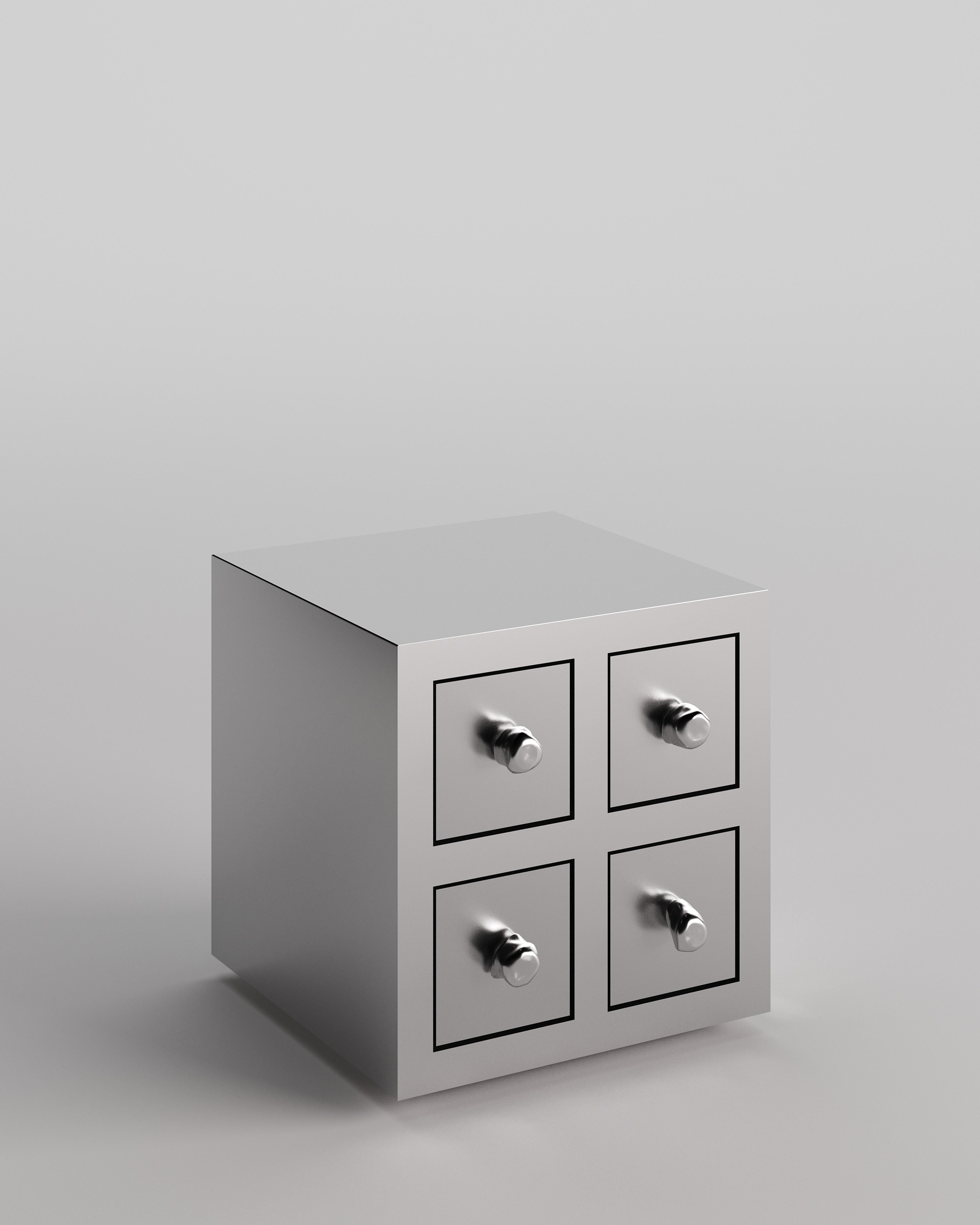 Coco Stainless Steel Side Table by Tuğçe Geyik
Dimensions: D 50 x W 50 x H 47 cm. 
Materials: Stainless steel.

Tuğçe Geyik is an architect and designer based in Istanbul. She studied at Yildiz Technical University, Department of Architecture. She