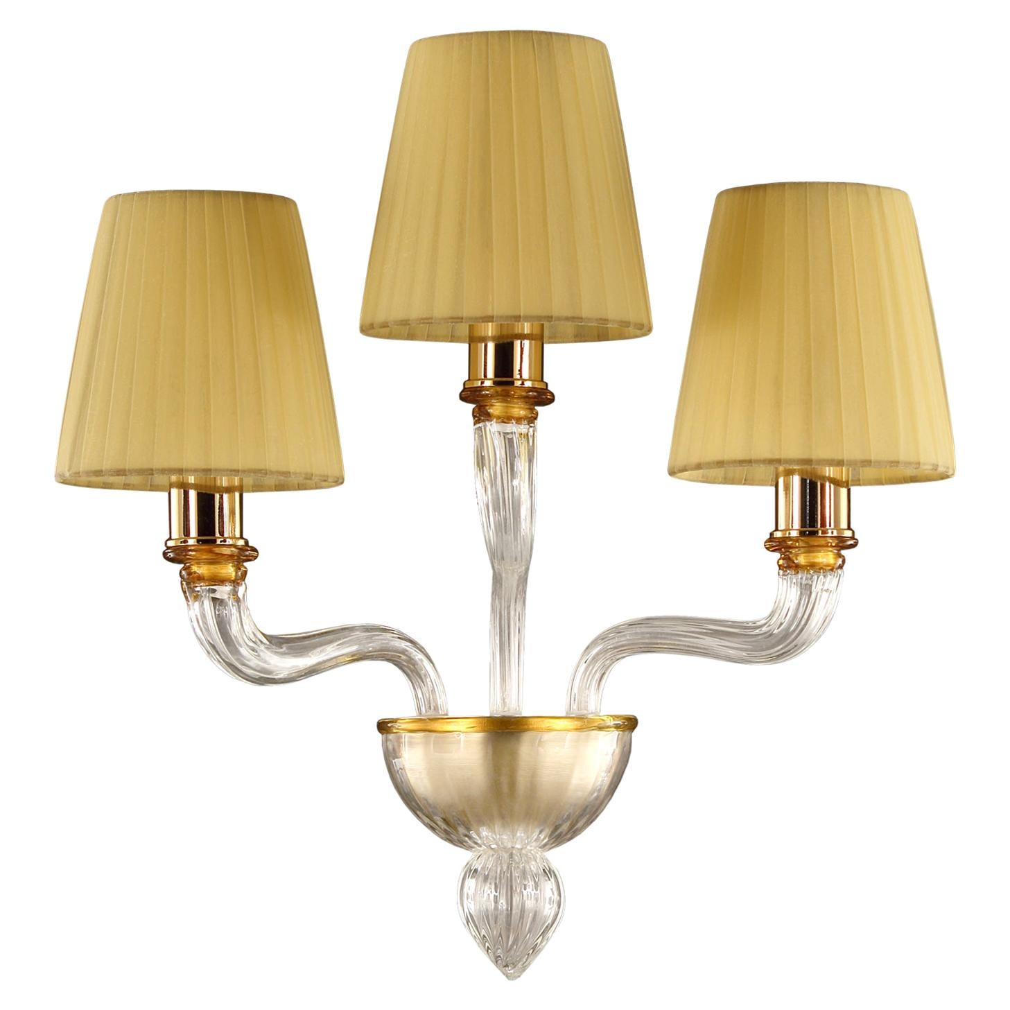 Sconce 3 arms Crystal Murano Glass Amber Details by Multiforme in stock
