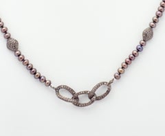 Toned Pearl Necklace w Diamond Accented Sterling Silver Chain & Beads