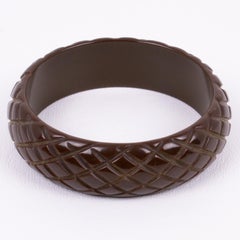 Cocoa Brown Bakelite Bracelet Bangle with Pineapple Carving