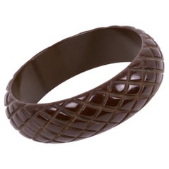 Cocoa Brown Bakelite Bracelet Bangle with Pineapple Carving