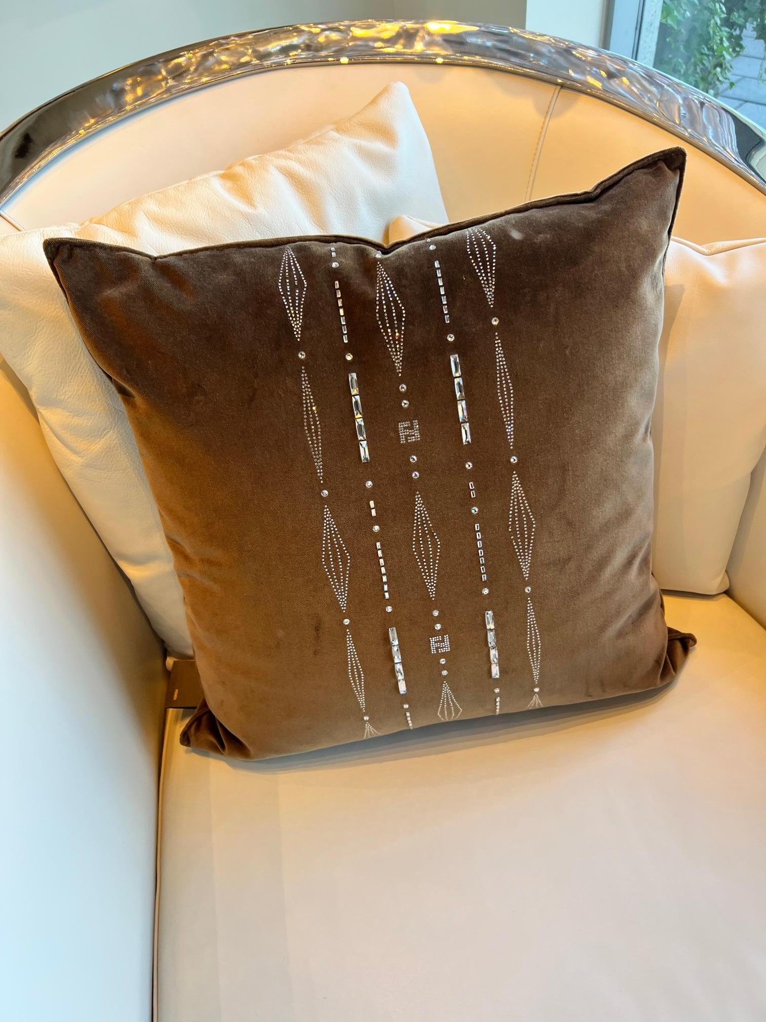 Cocoa brown silk velvet Fendi Casa pillow In New Condition For Sale In Vancouver, CA