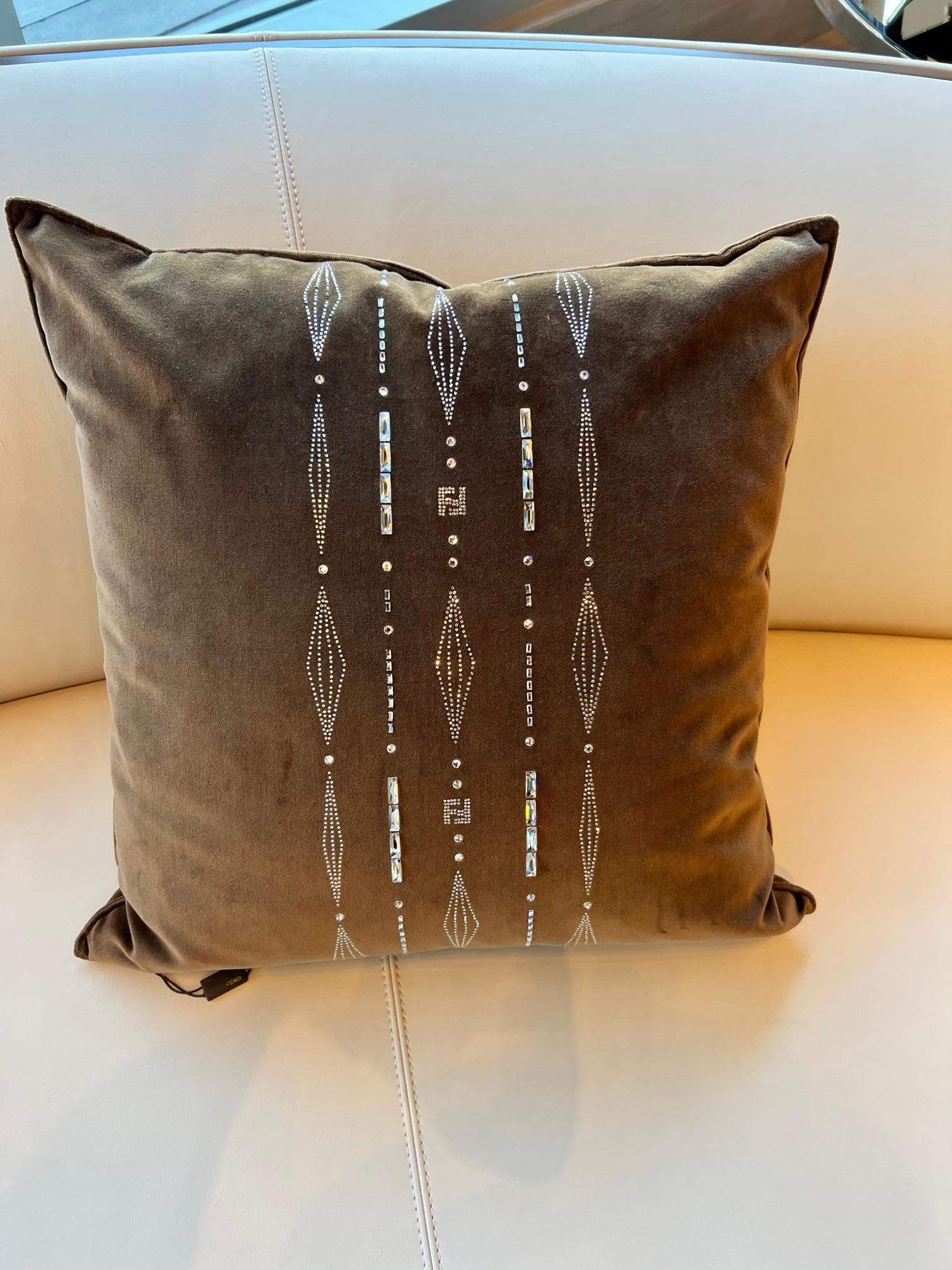 Contemporary Cocoa brown silk velvet Fendi Casa pillow For Sale