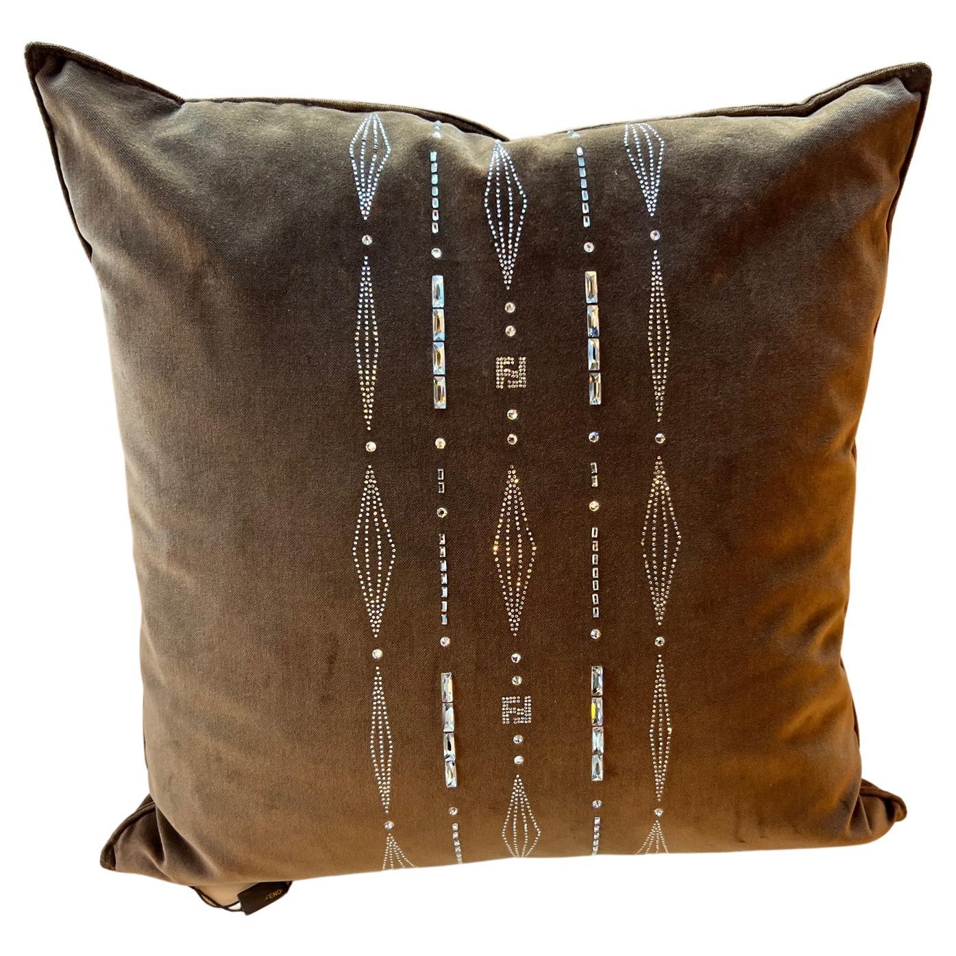 Cocoa brown silk velvet Fendi Casa pillow For Sale