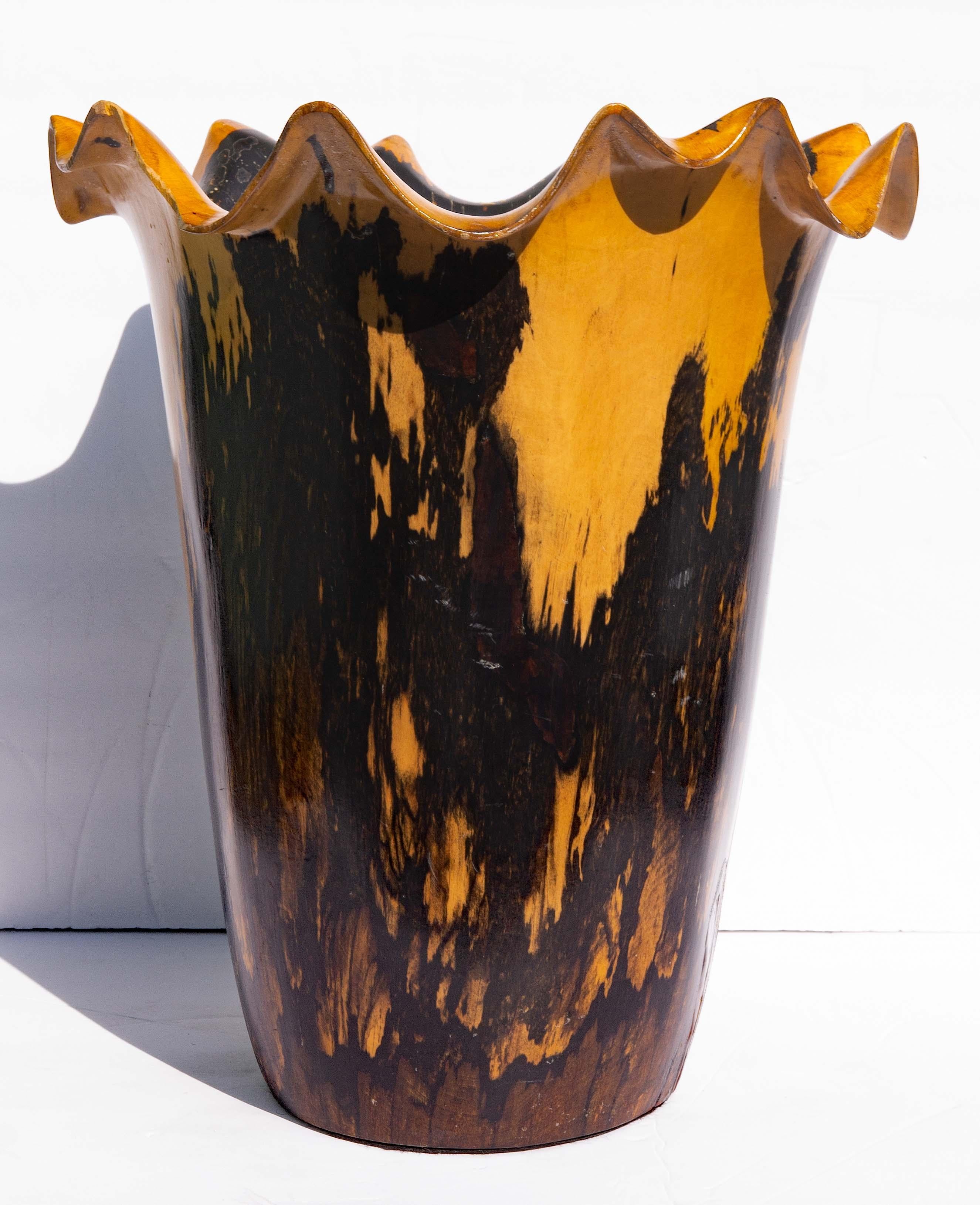 20th Century Cocobolo Wood Carved Vase Mid-Century Modern For Sale