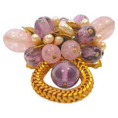 Couture Chanel 1930s Byzantine PurpleHeart RealPearls&Gems Gold Medallion Brooch