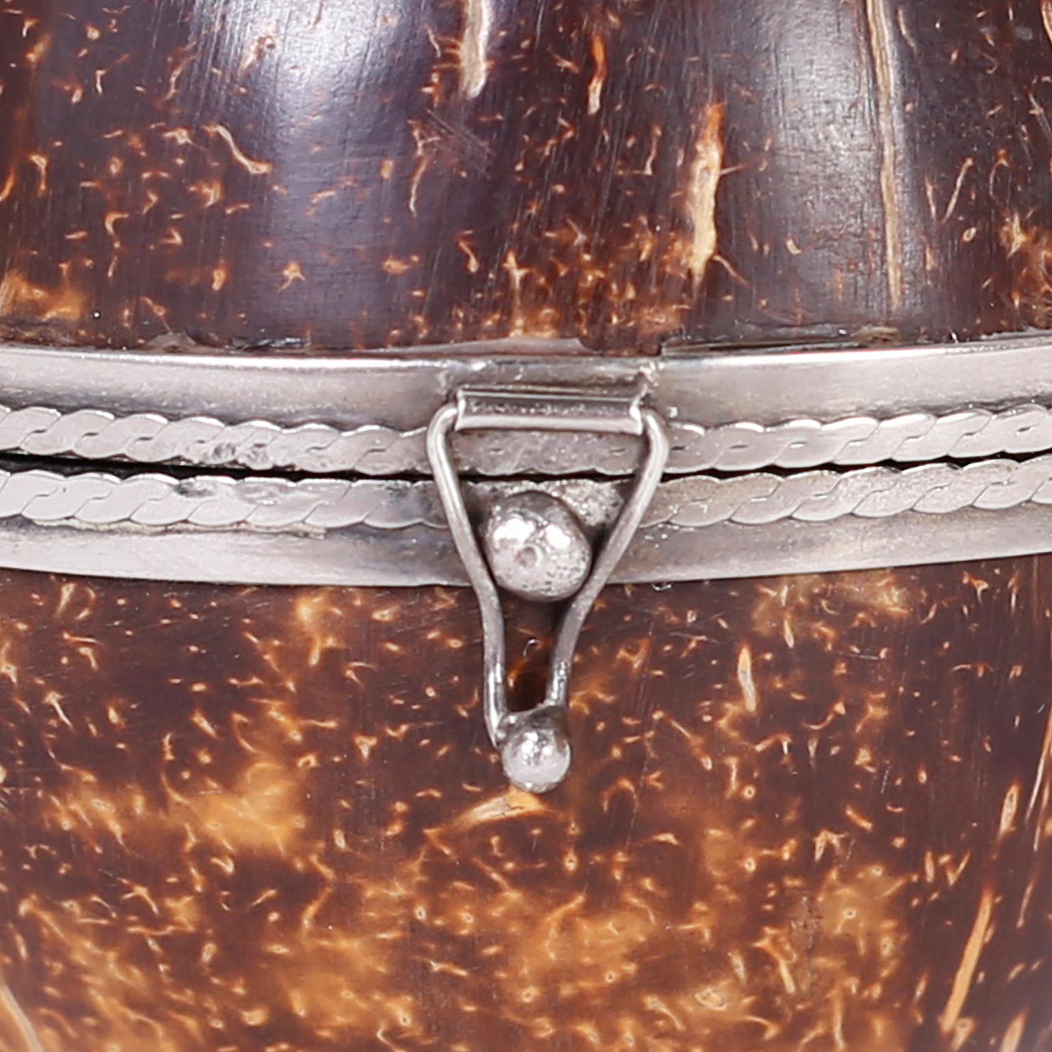 Anglo-Indian Coconut and Silvered Metal Trinket Box