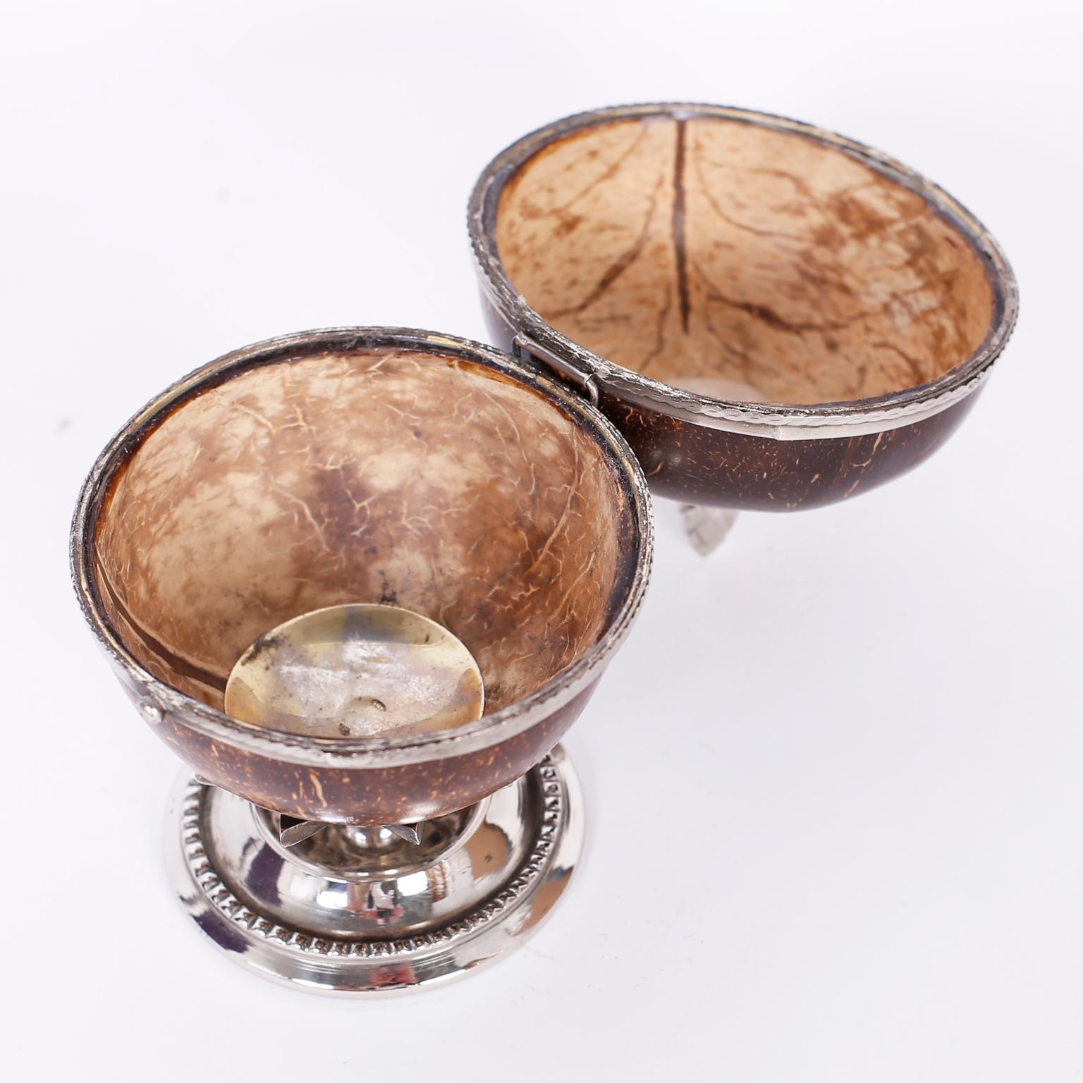 Indian Coconut and Silvered Metal Trinket Box