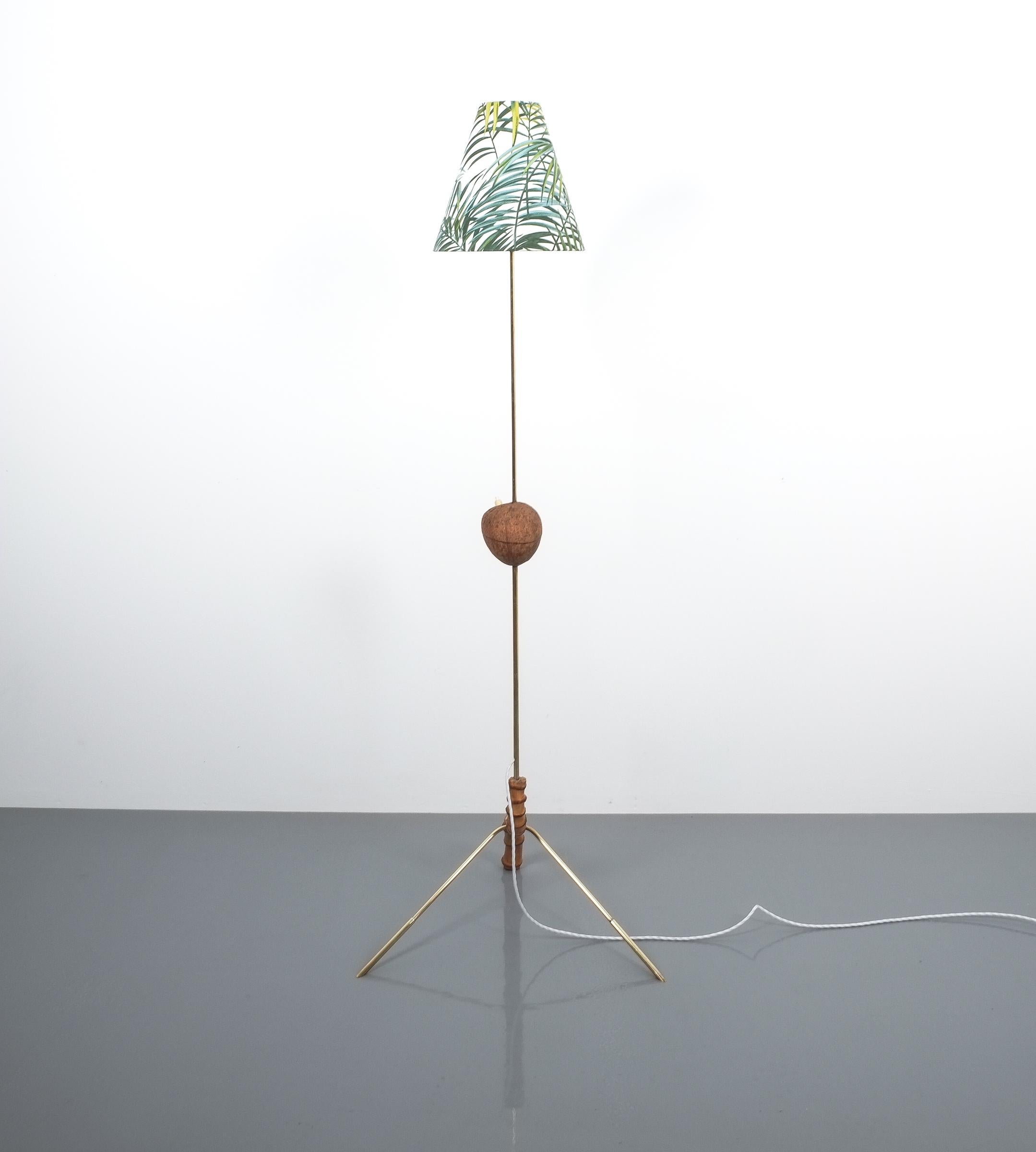 Bamboo Floor Lamp Coconut Brass Attributed Kalmar, Austria, 1950 For Sale 4