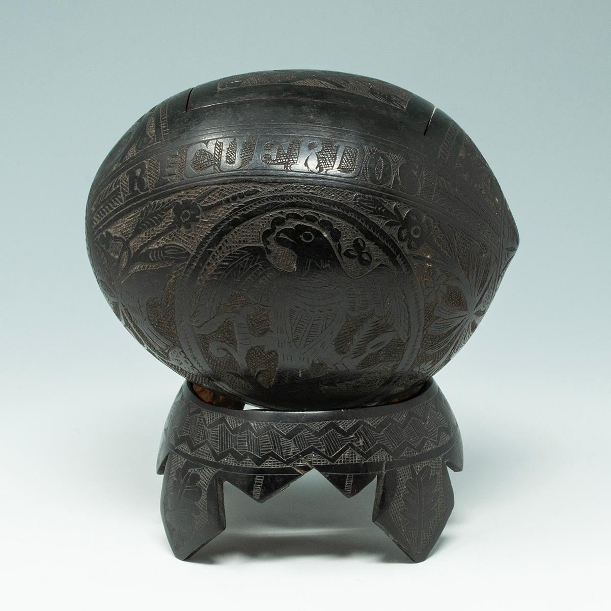 Mexican Coconut Bugbear Box/Tea Caddy by Unknown Sailor For Sale