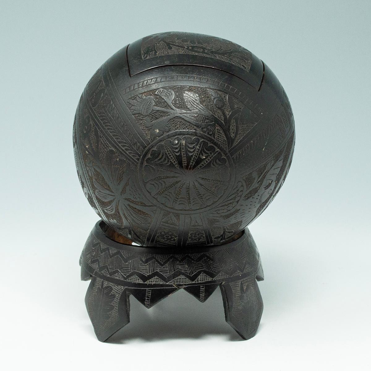 Hand-Carved Coconut Bugbear Box/Tea Caddy by Unknown Sailor For Sale