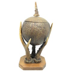 Trofeo de coco y asta de ciervo Catchall años 1890, Viena, Austria