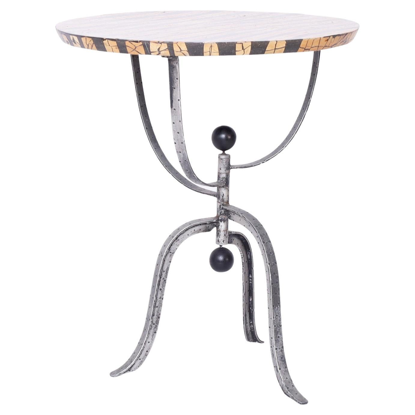 Coconut Shell and Iron Table or Stand For Sale