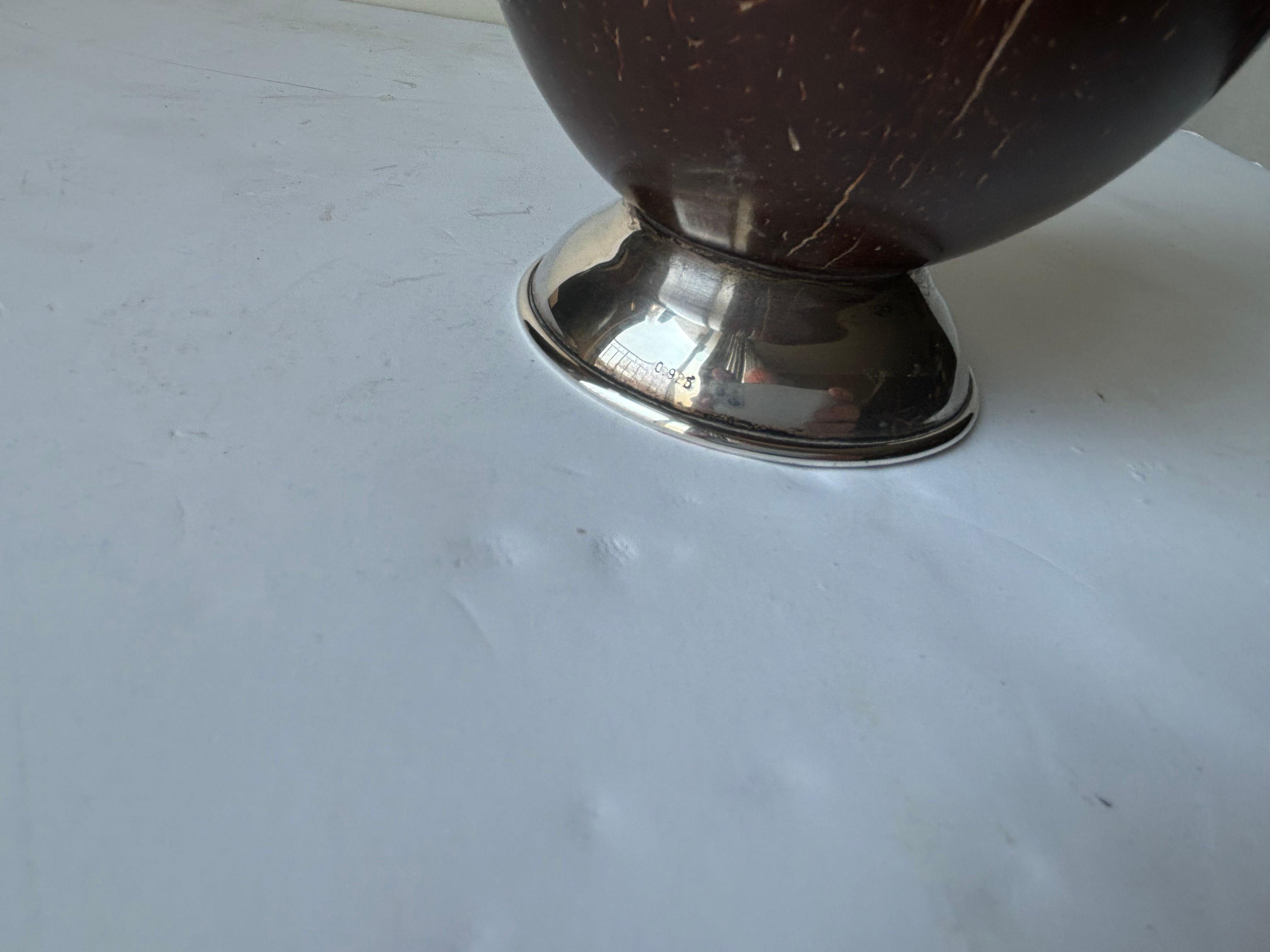 Hand-Crafted Coconut  shell and Sterling Silver Ewer / Pitcher For Sale