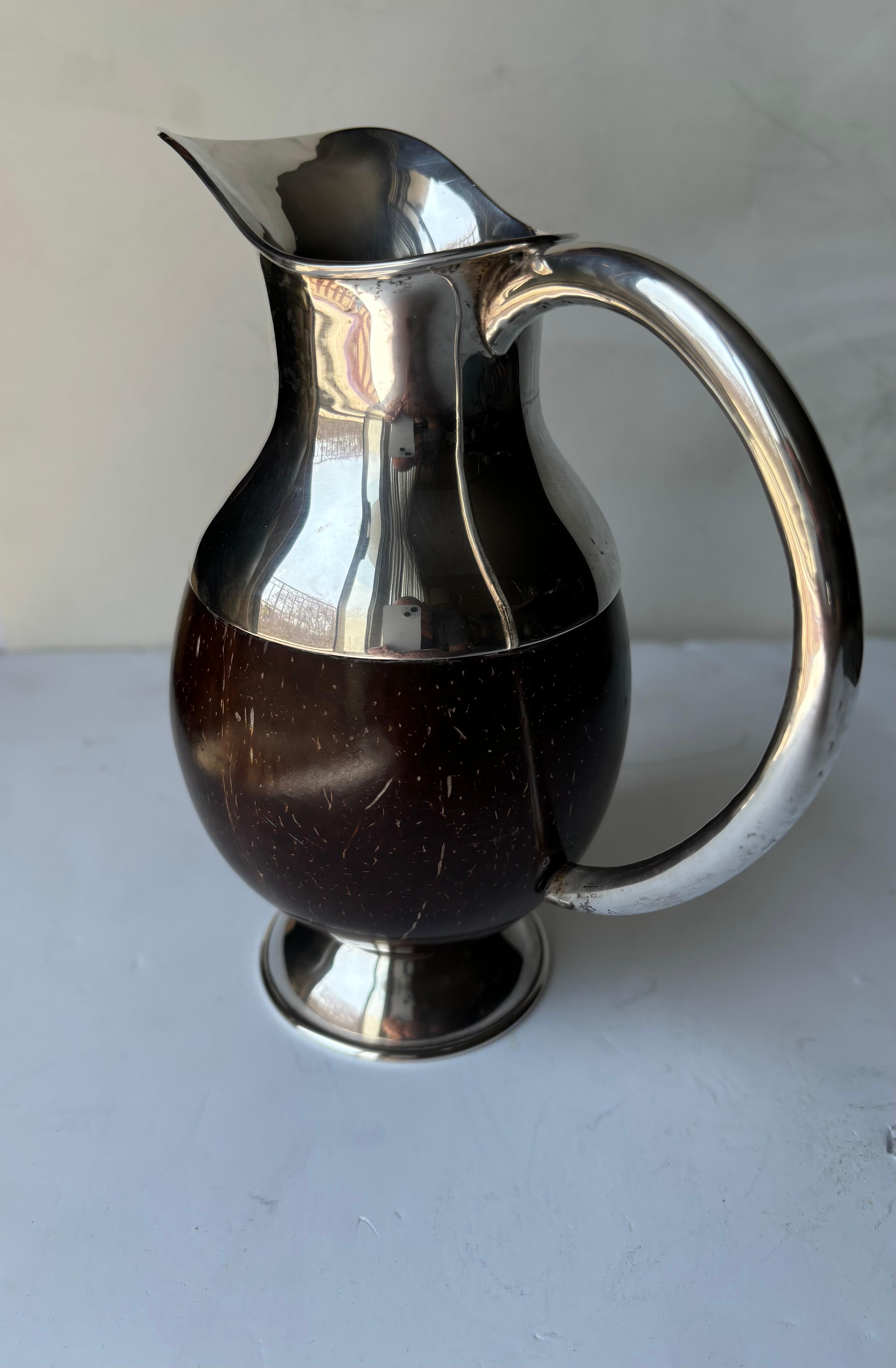 Coconut  shell and Sterling Silver Ewer / Pitcher In Good Condition For Sale In Los Angeles, CA
