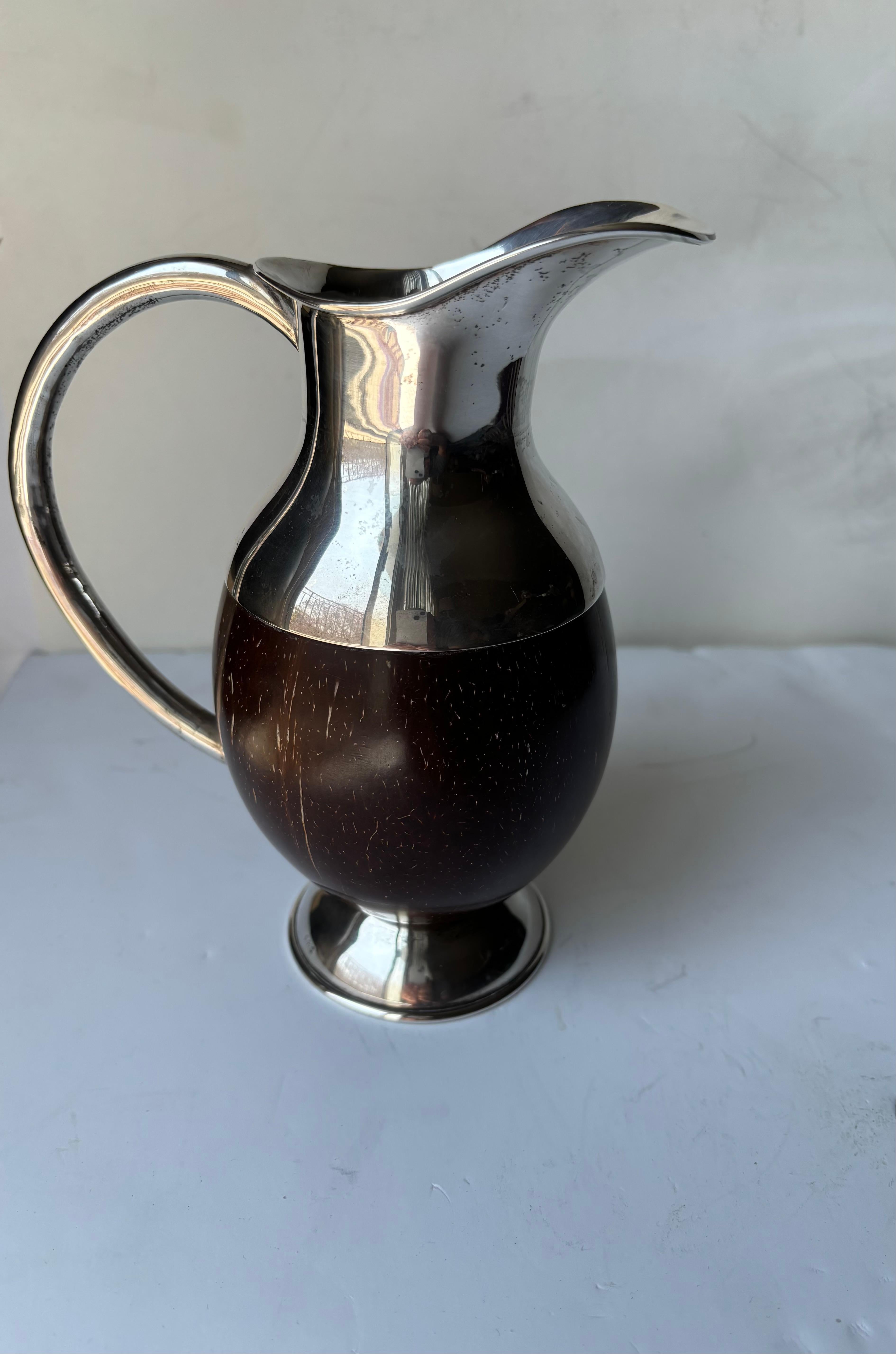 20th Century Coconut  shell and Sterling Silver Ewer / Pitcher For Sale