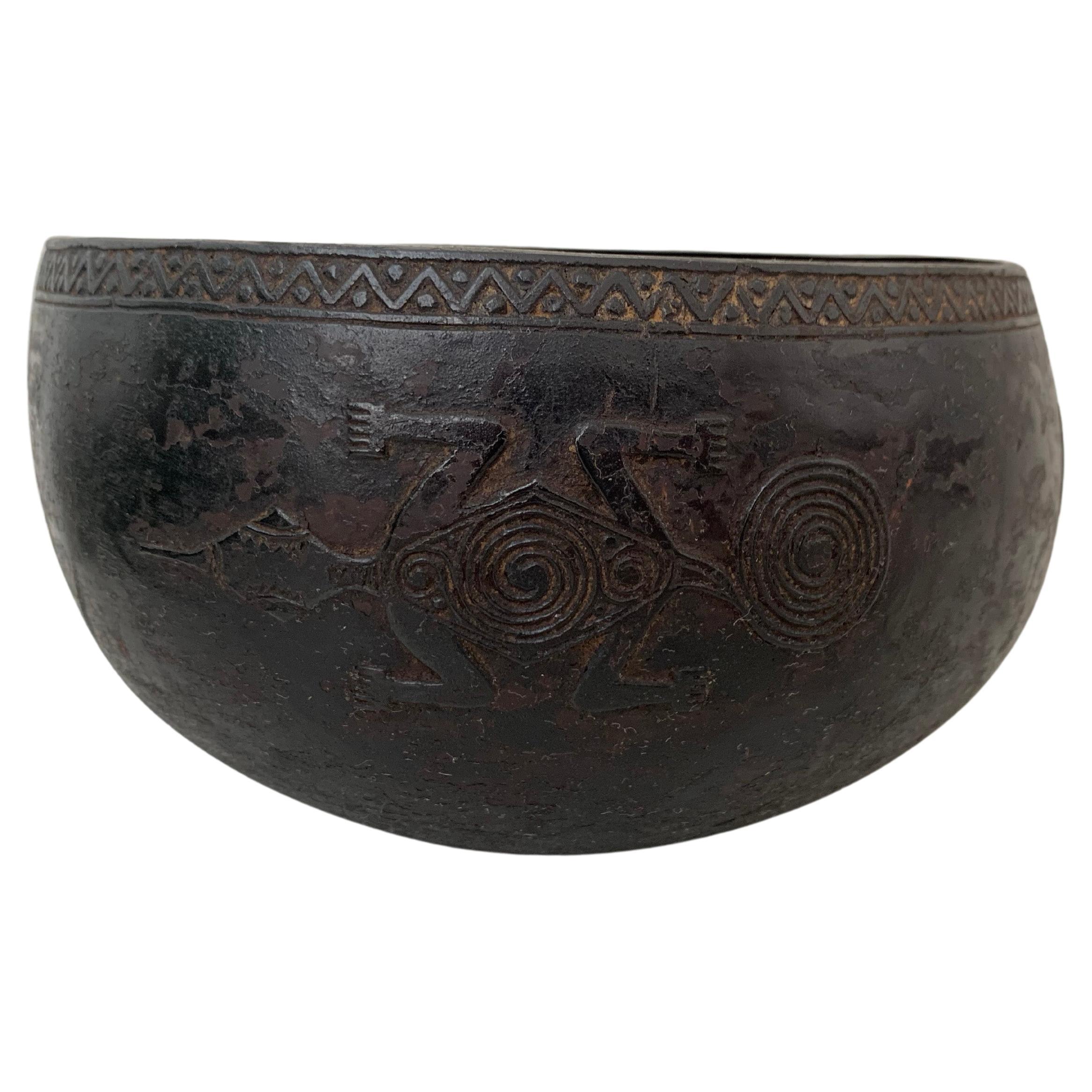 Coconut Shell Engraved Tribal Bowl from Nias, Mentawai Islands, Indonesia