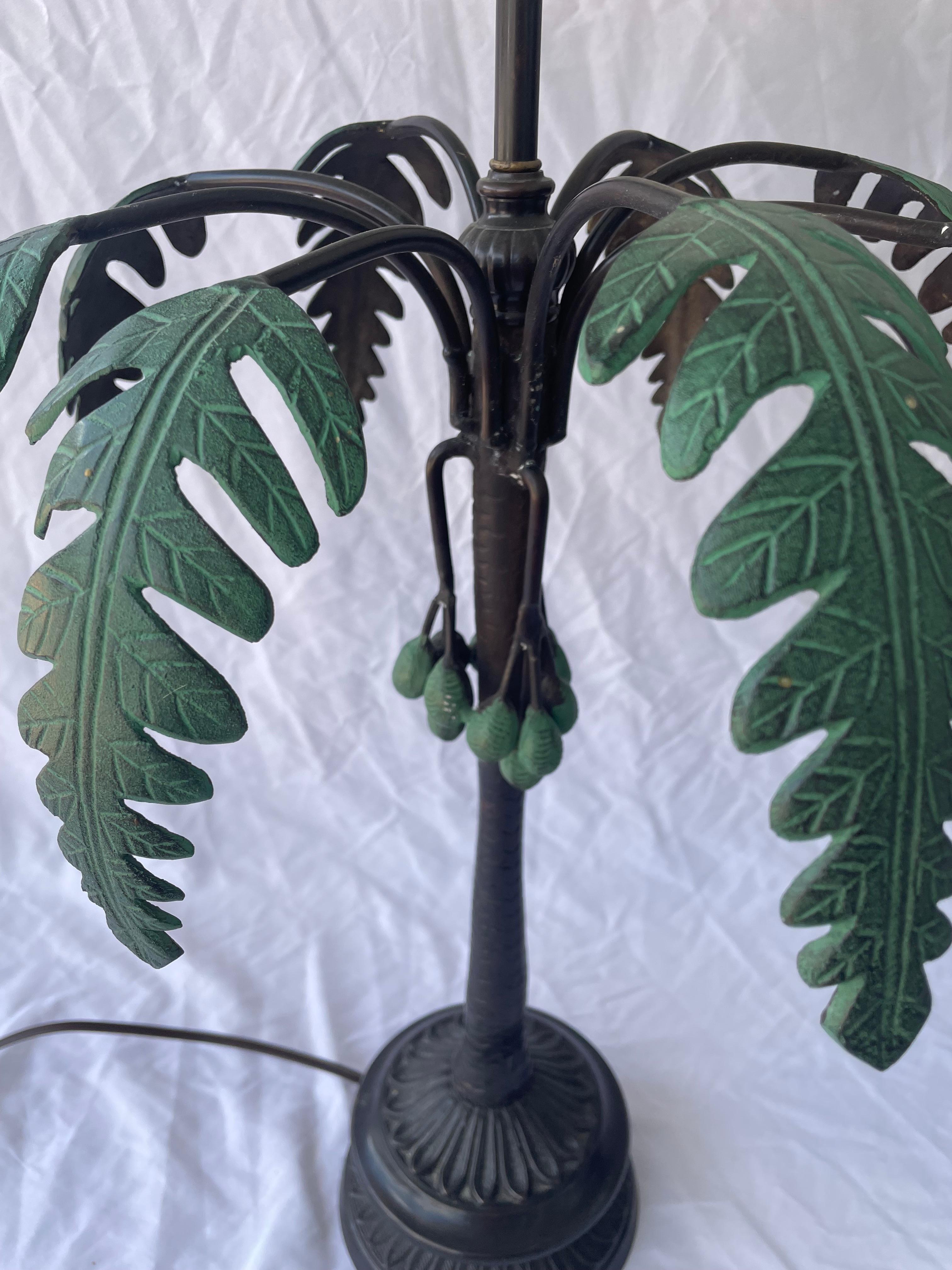 Coconut Tree Bronze and Painted Tall Table Lamps In Good Condition In Jupiter, FL