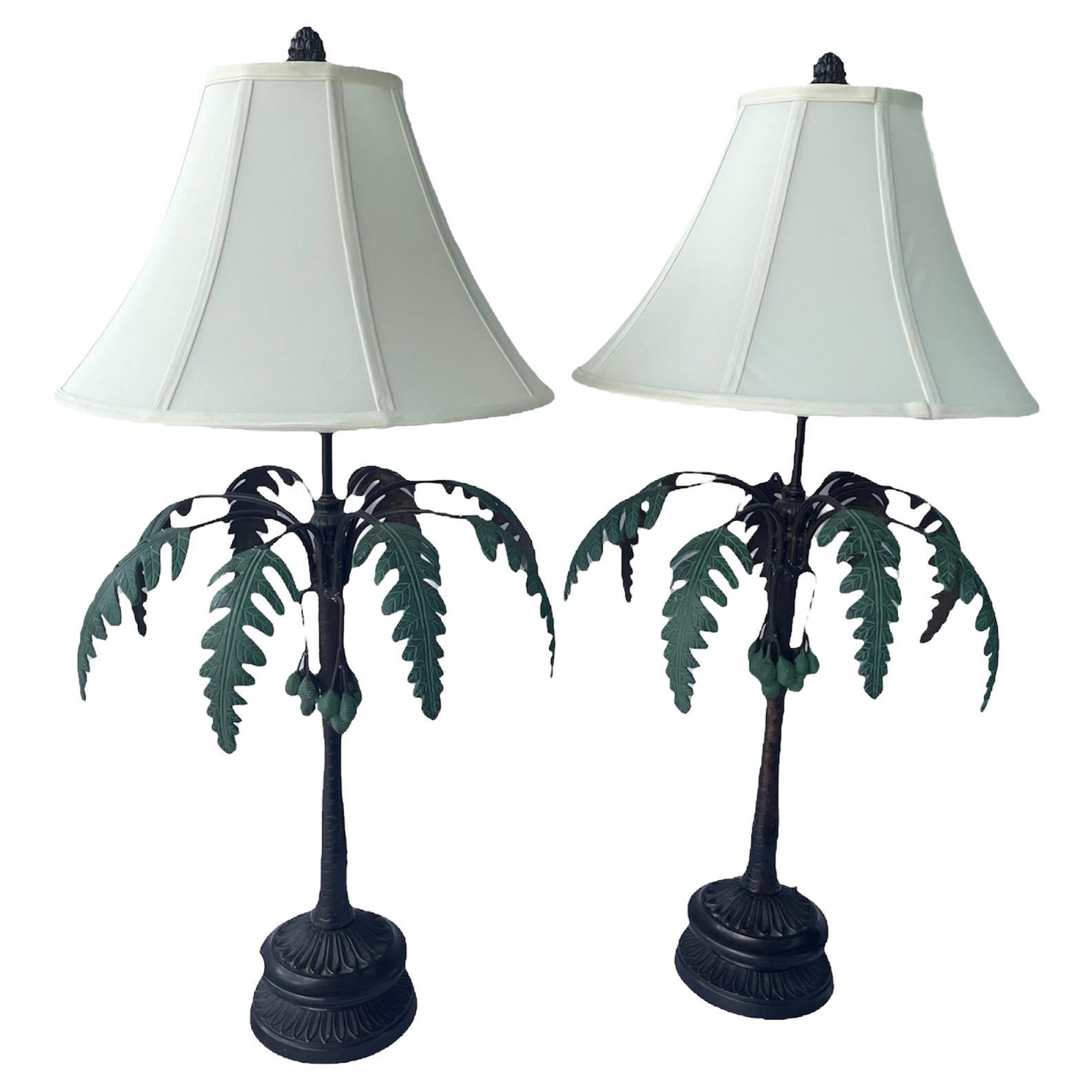 Coconut Tree Bronze and Painted Tall Table Lamps