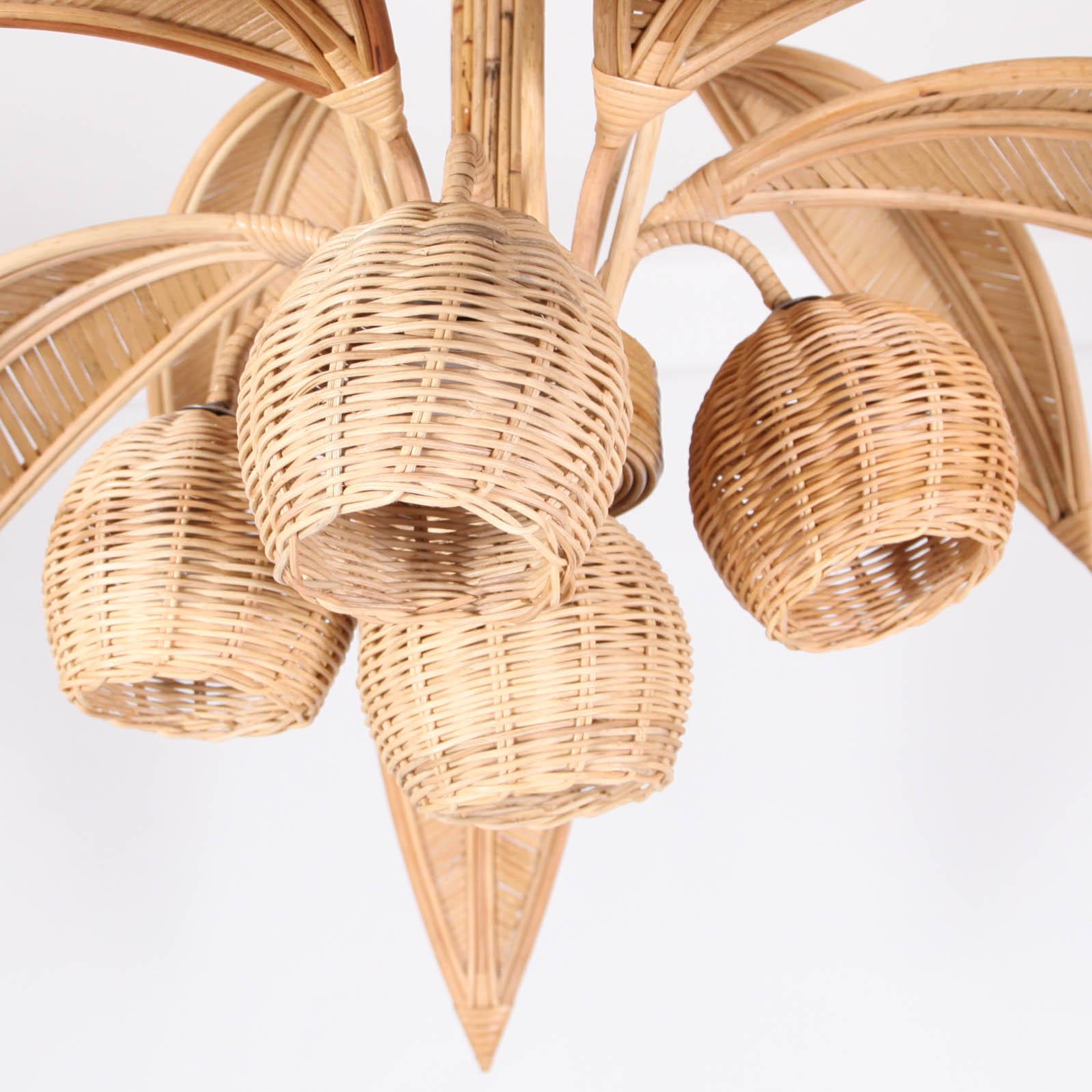 Beautiful hand made natural rattan pendant in coconut tree / palm tree shape. Real piece of art.