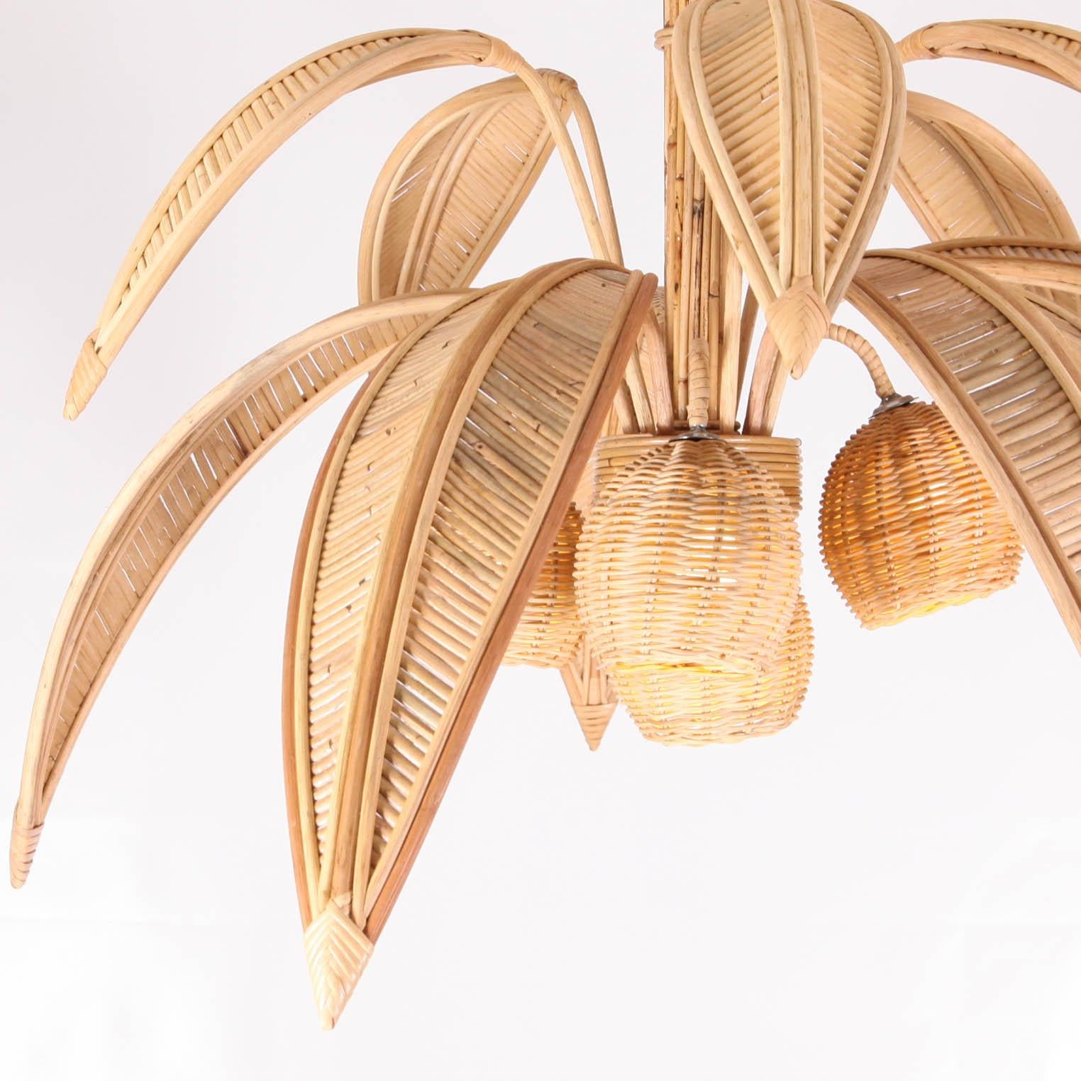 Coconut Tree/ Palm Tree Rattan Pendant In Excellent Condition In Isle Sur Sorgue, FR