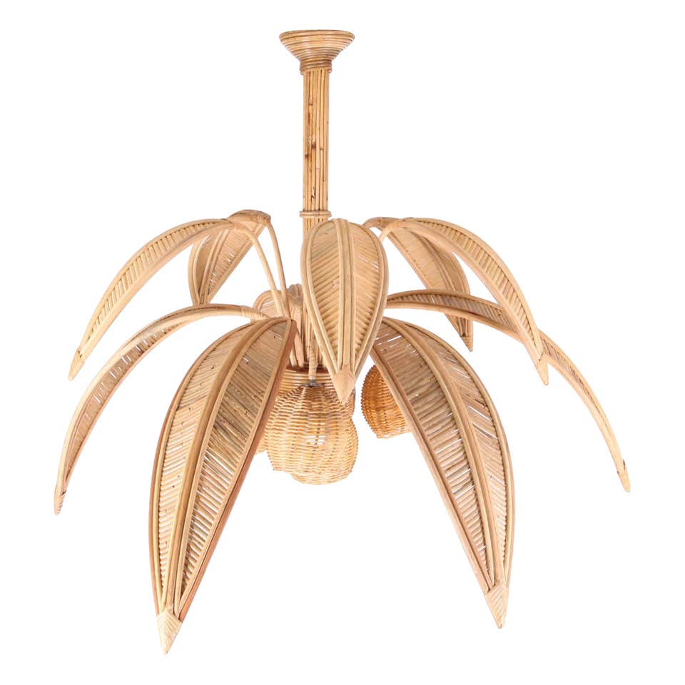 Large Rattan Coconut Tree / Palm Tree Floor Lamp For Sale at 1stDibs