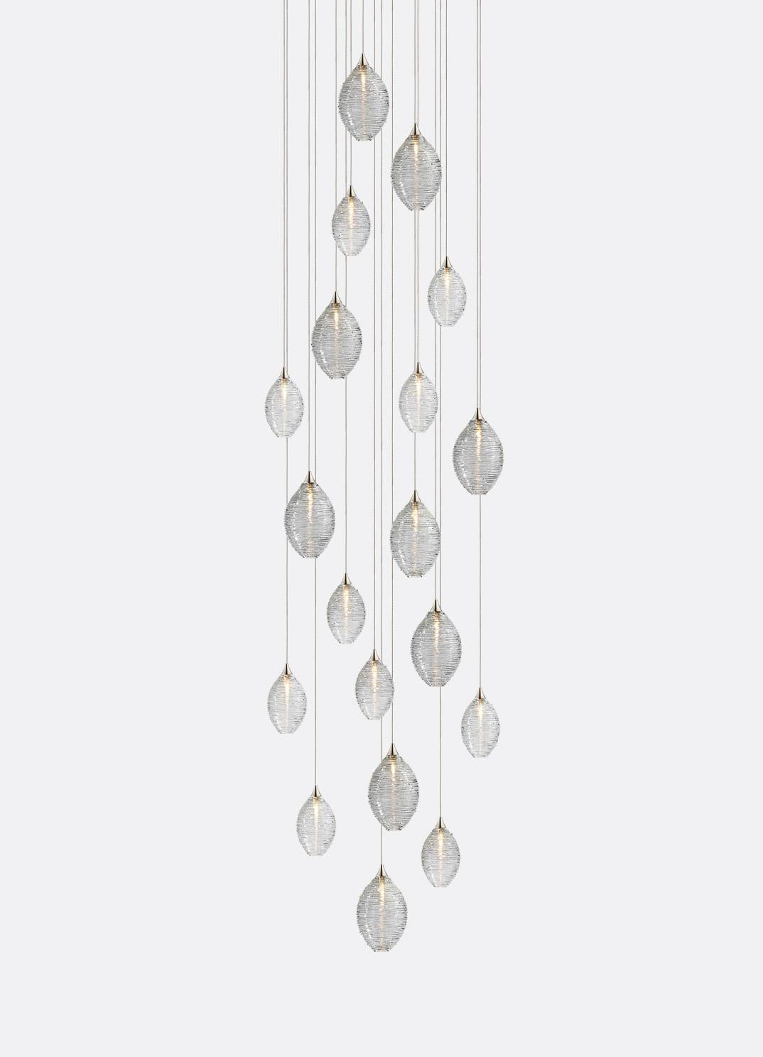 Hand blown glass pendants fixtures. 19 glass pendants on 30