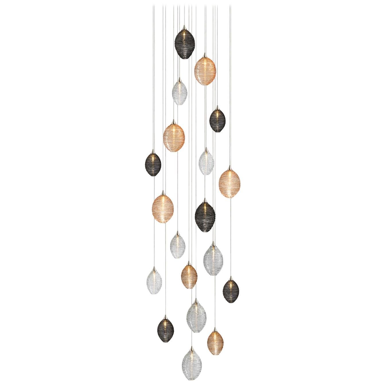 Cocoon 19, Blown Glass Pendant Foyer Chandelier by Shakuff For Sale