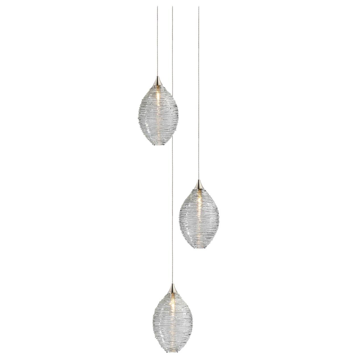 Cocoon 3, 6" Dia x 9" H Blown Glass Pendant Bedside Chandelier by Shakuff For Sale