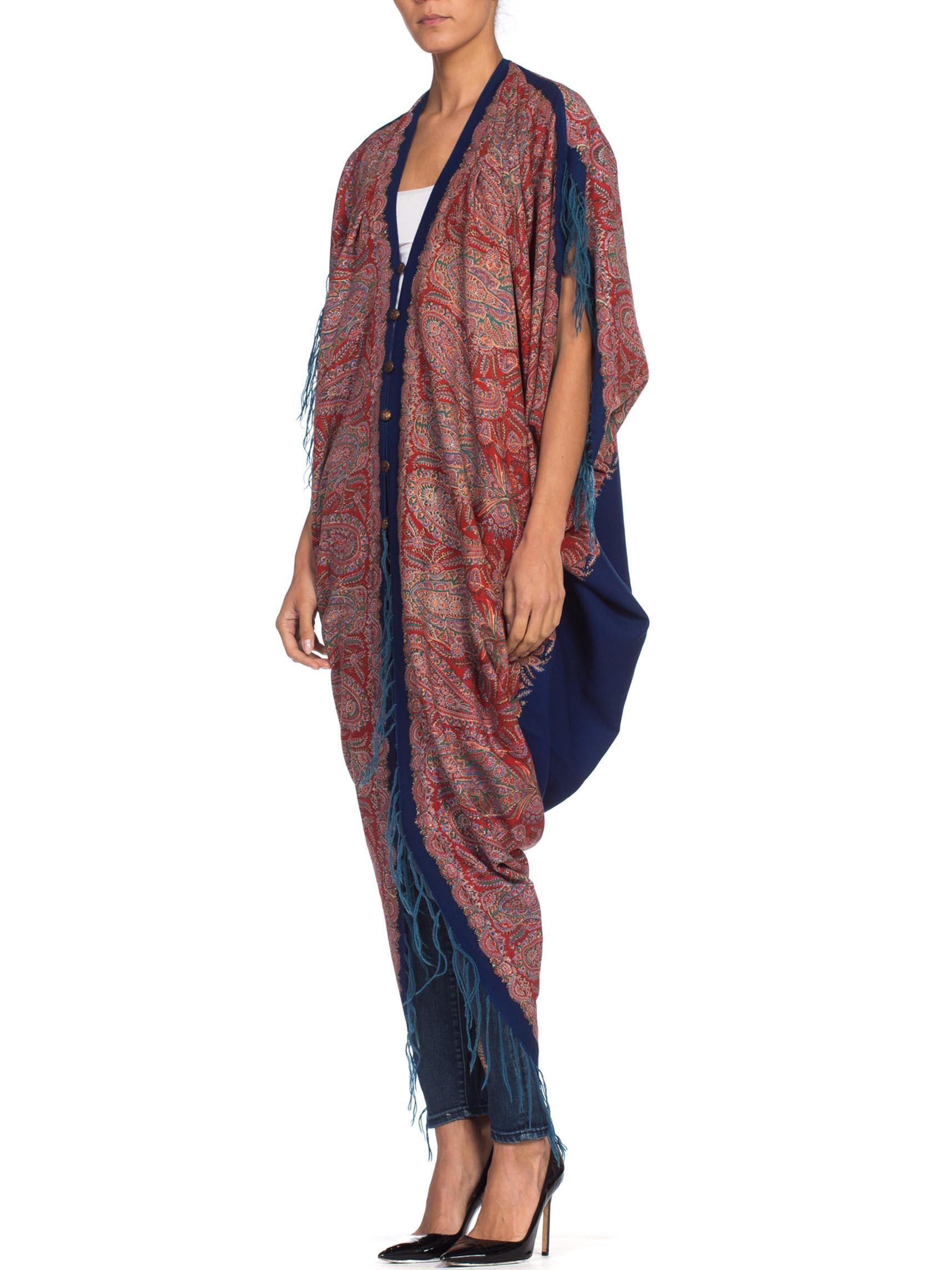 MORPHEW COLLECTION Paisley Wool Cocoon Duster Made From Victorian 1890S Fabric In Excellent Condition In New York, NY
