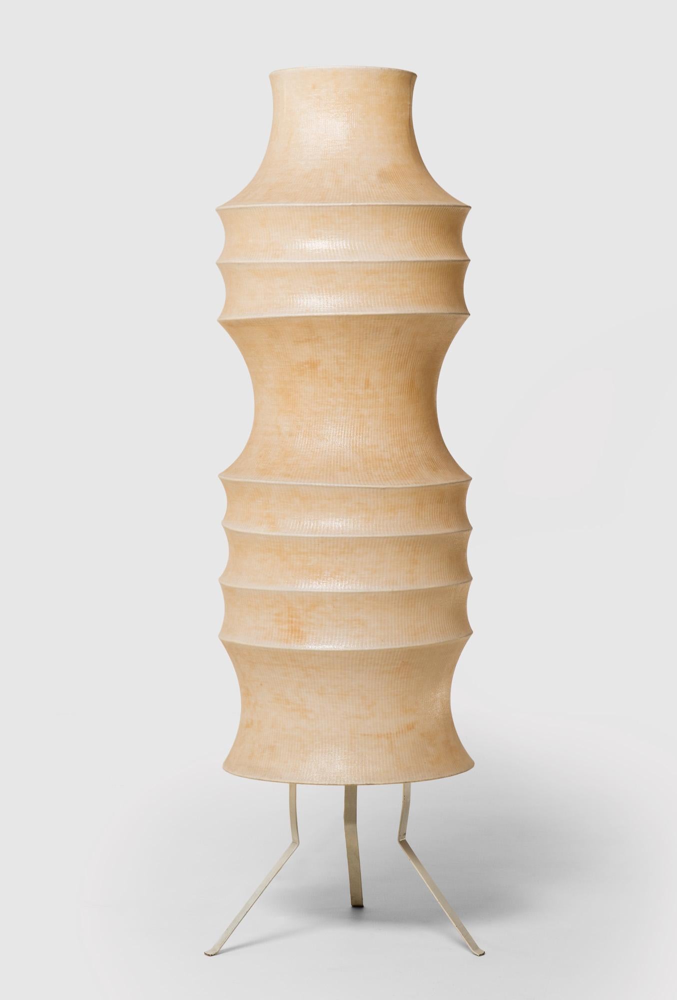 Cocoon floor lamp, Italy, 1970s. Matal wire, stretched fabric and polyester resin.