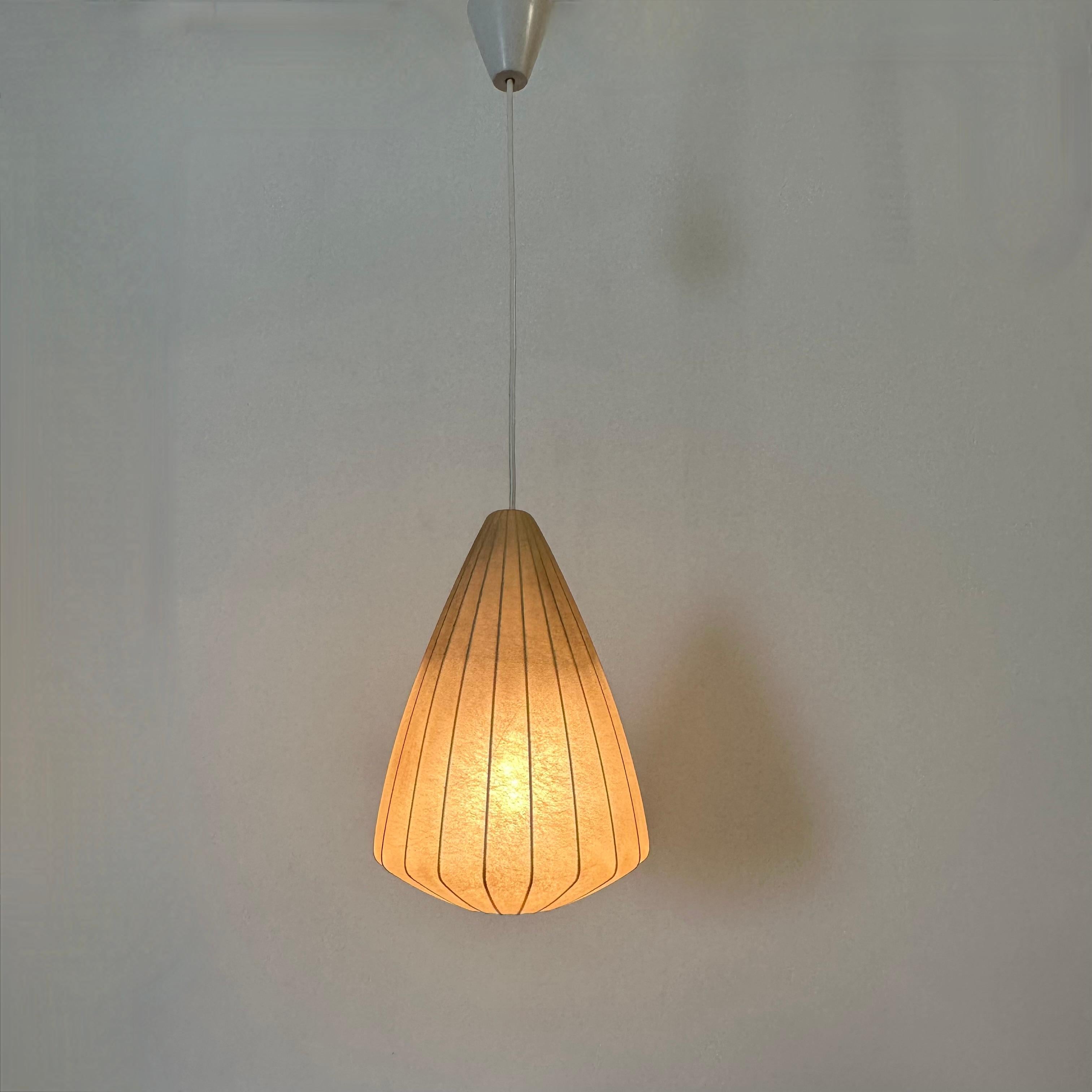 Cocoon hanging lamp , 1970’s

Dimensions: 90 cm Height,  24 cm Diameter
Period: 1970s