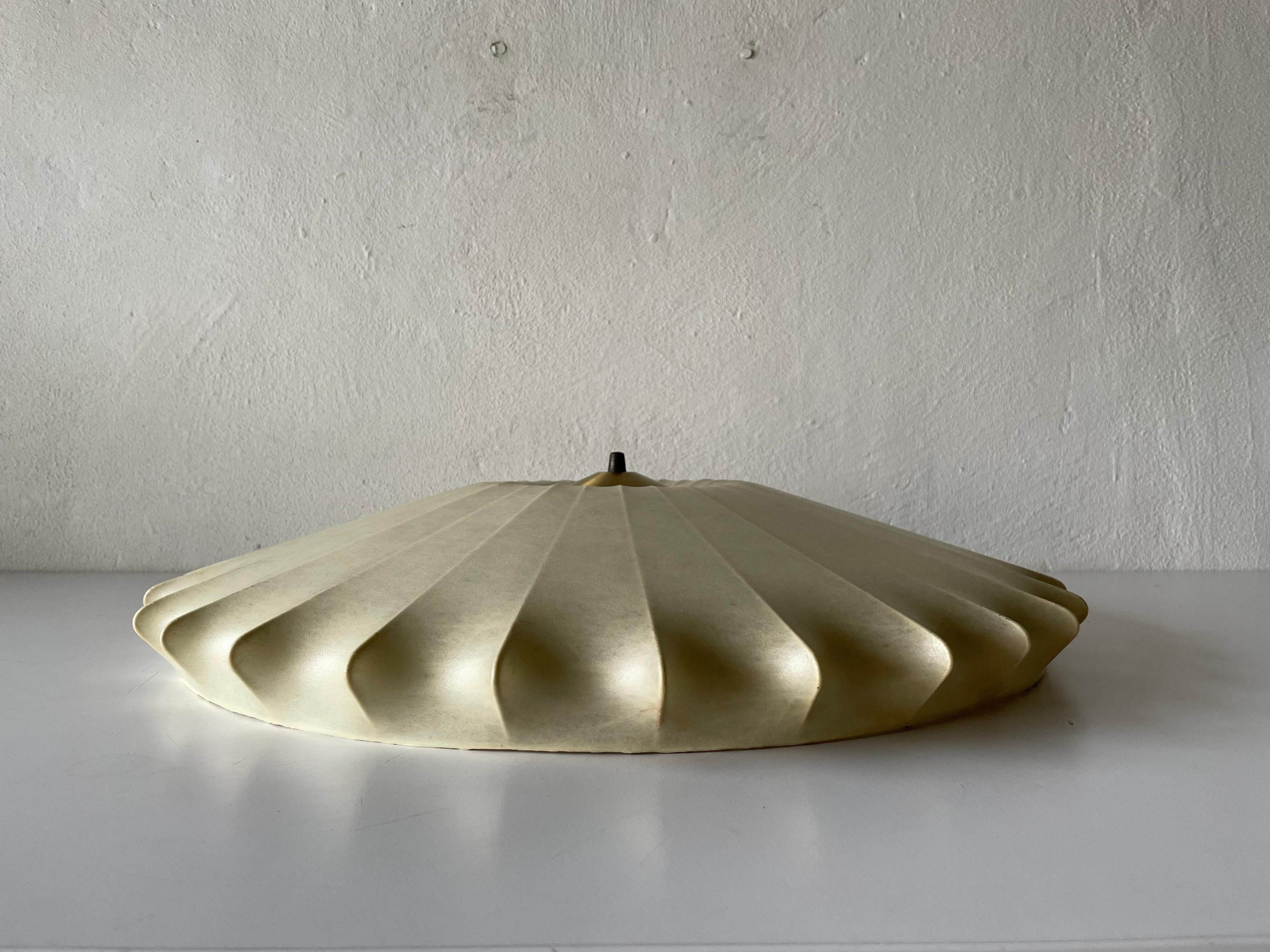 Gorgeous Cocoon large flush mount ceiling lamp by Goldkant
Achille Castiglioni Era
1960s Germany

Lampshade is in very good vintage condition.

This lamp works with 3x E14 light bulbs. 
Wired and suitable to use with 220V and 110V for all