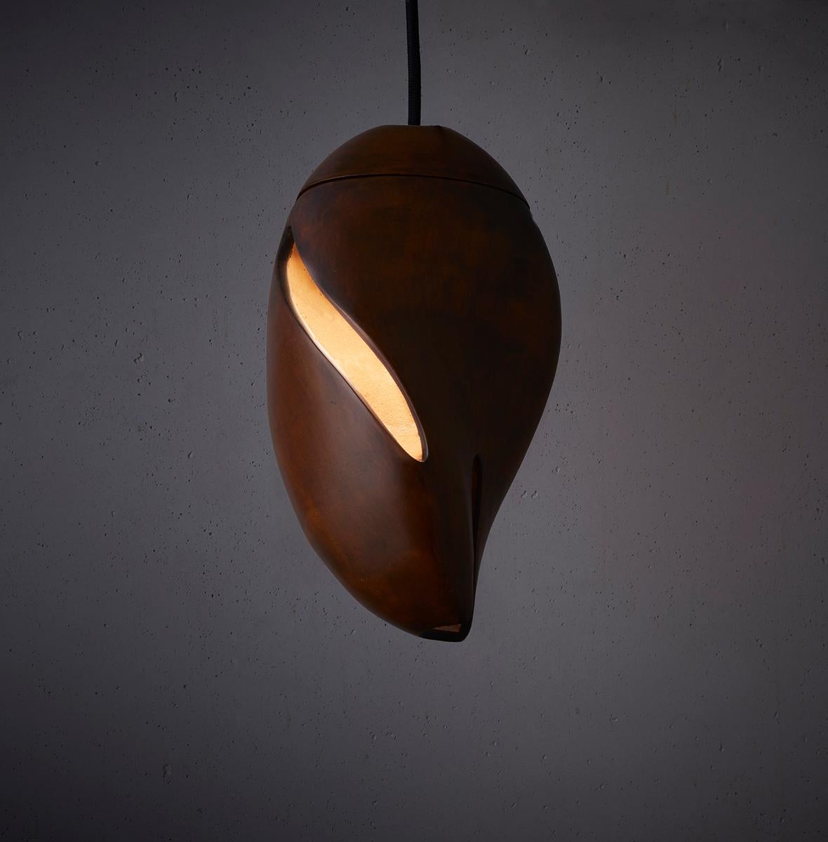 Organic Modern Cocoon Pendant, 3D Printed Sawdust Feature Light For Sale