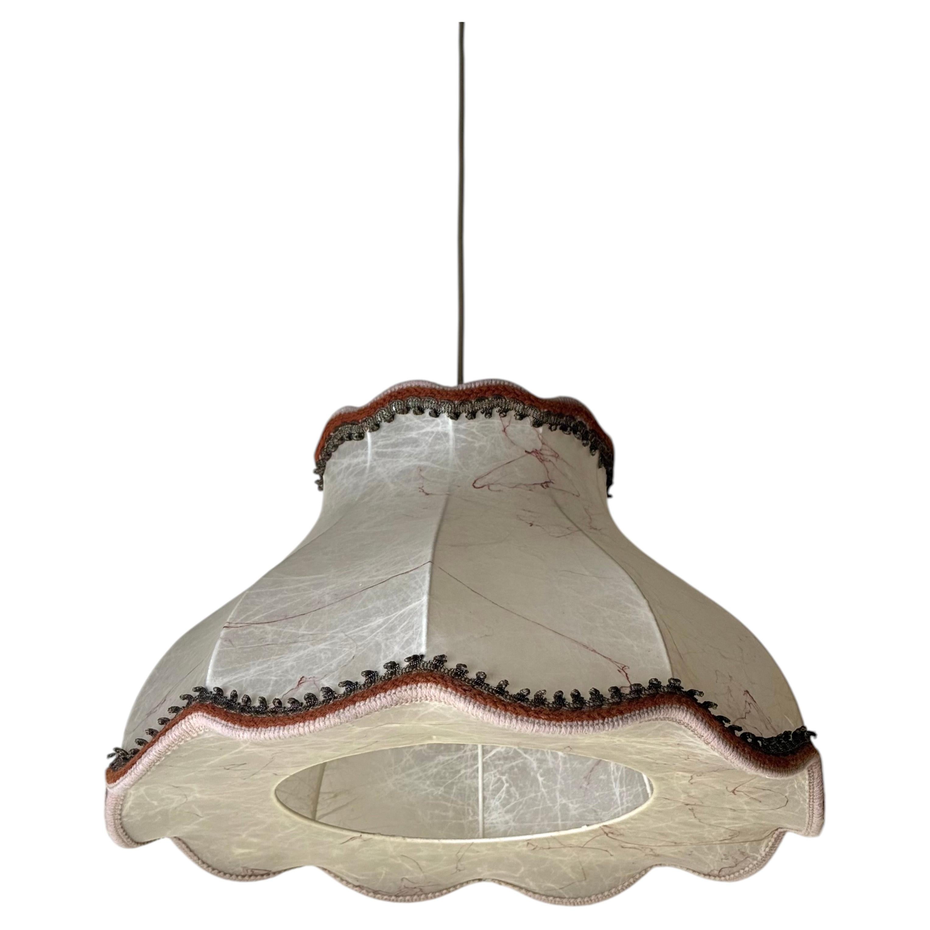 Cocoon Pendant Lamp, Fabric with Red Threads, Vintage Lighting, 1970s
