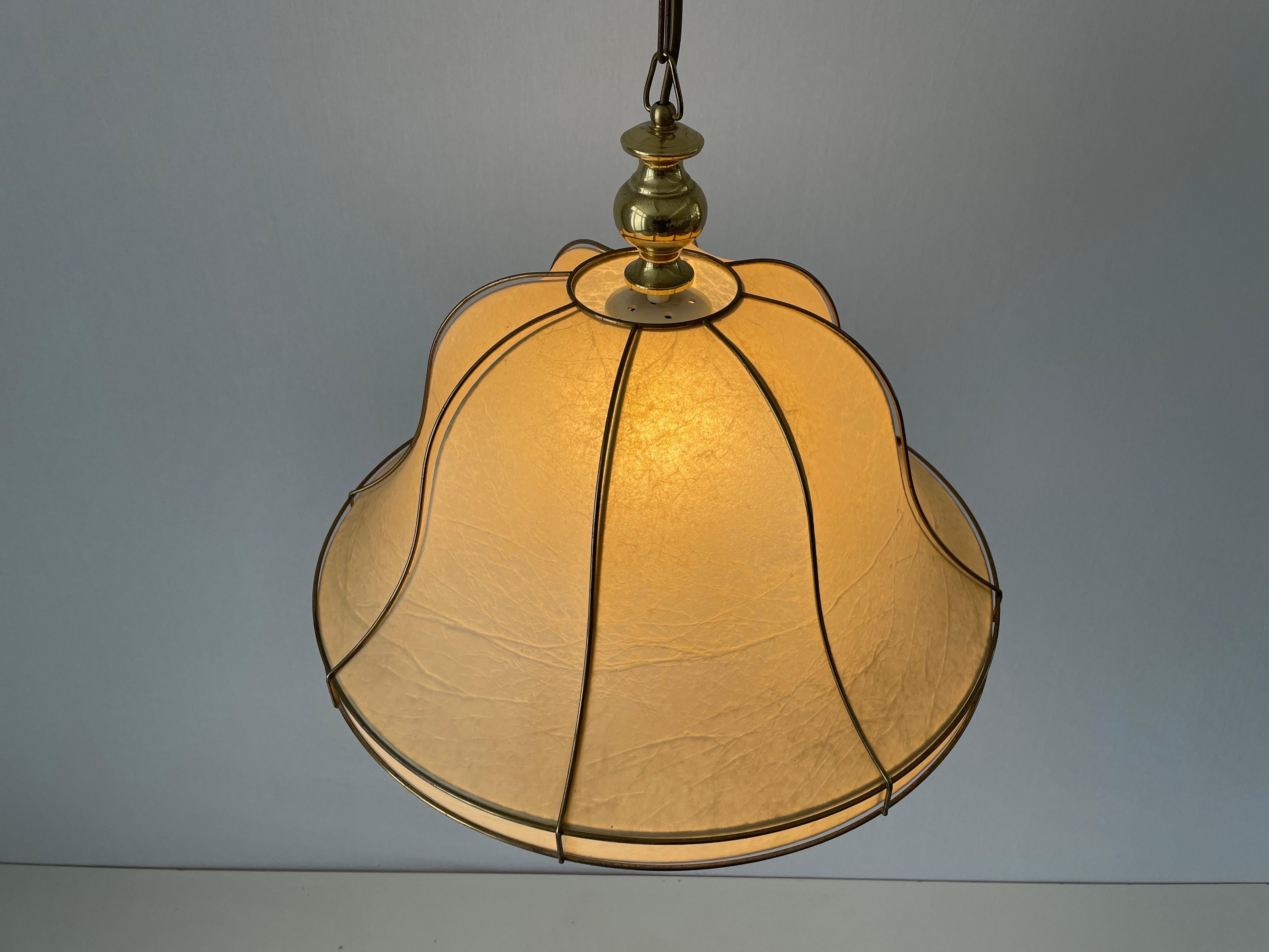 Cocoon Pendant Lamp with Gold Metal Shade Frame by Goldkant, 1960s, Germany For Sale 4