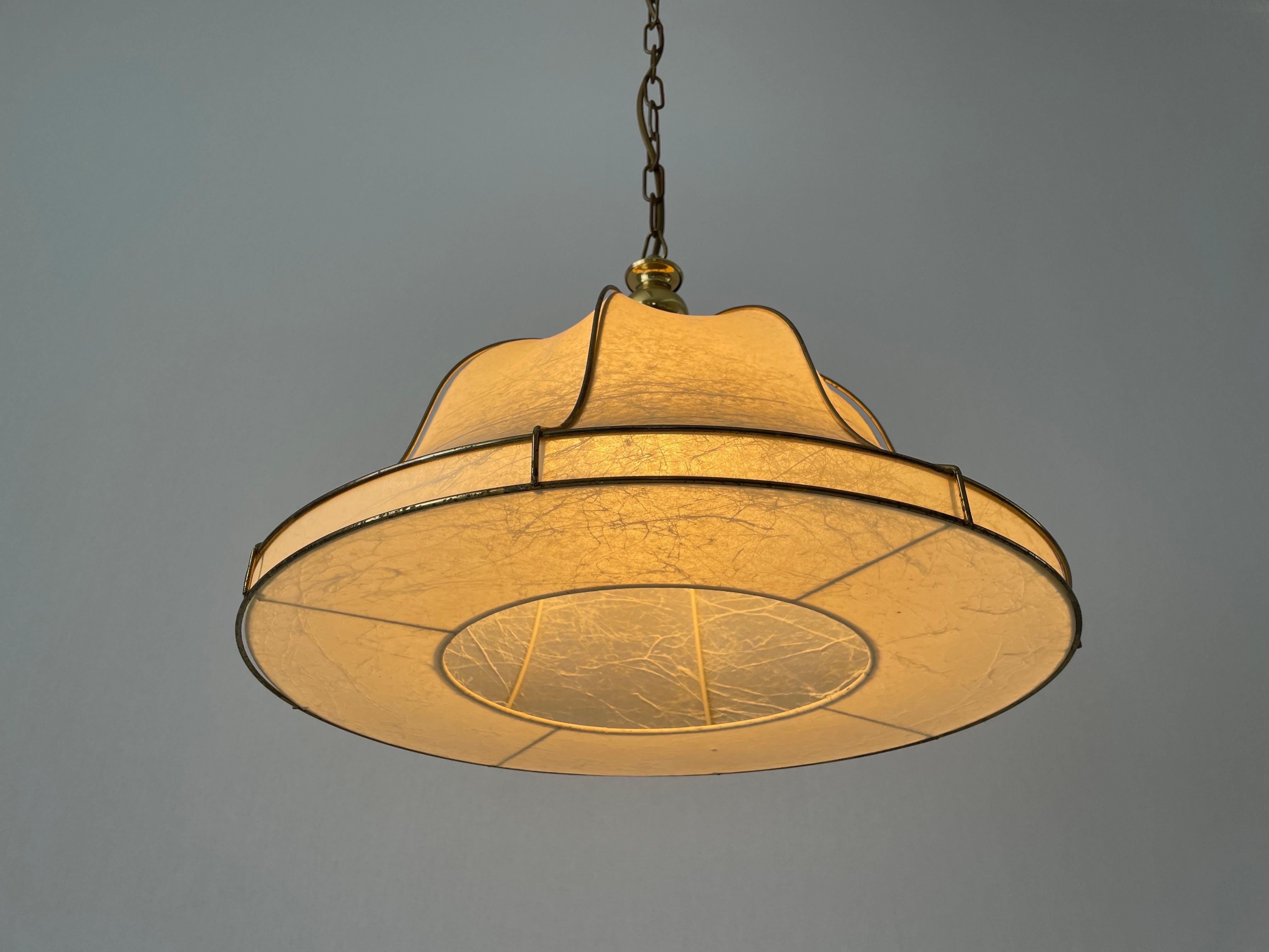 Cocoon Pendant Lamp with Gold Metal Shade Frame by Goldkant, 1960s, Germany For Sale 5