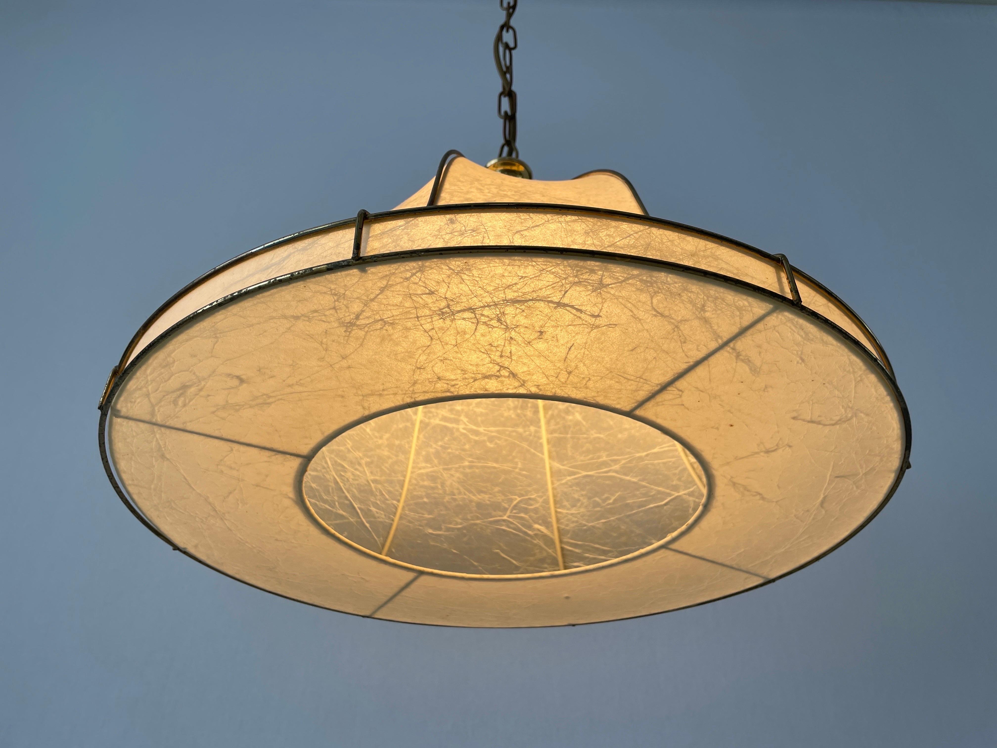 Cocoon Pendant Lamp with Gold Metal Shade Frame by Goldkant, 1960s, Germany For Sale 6