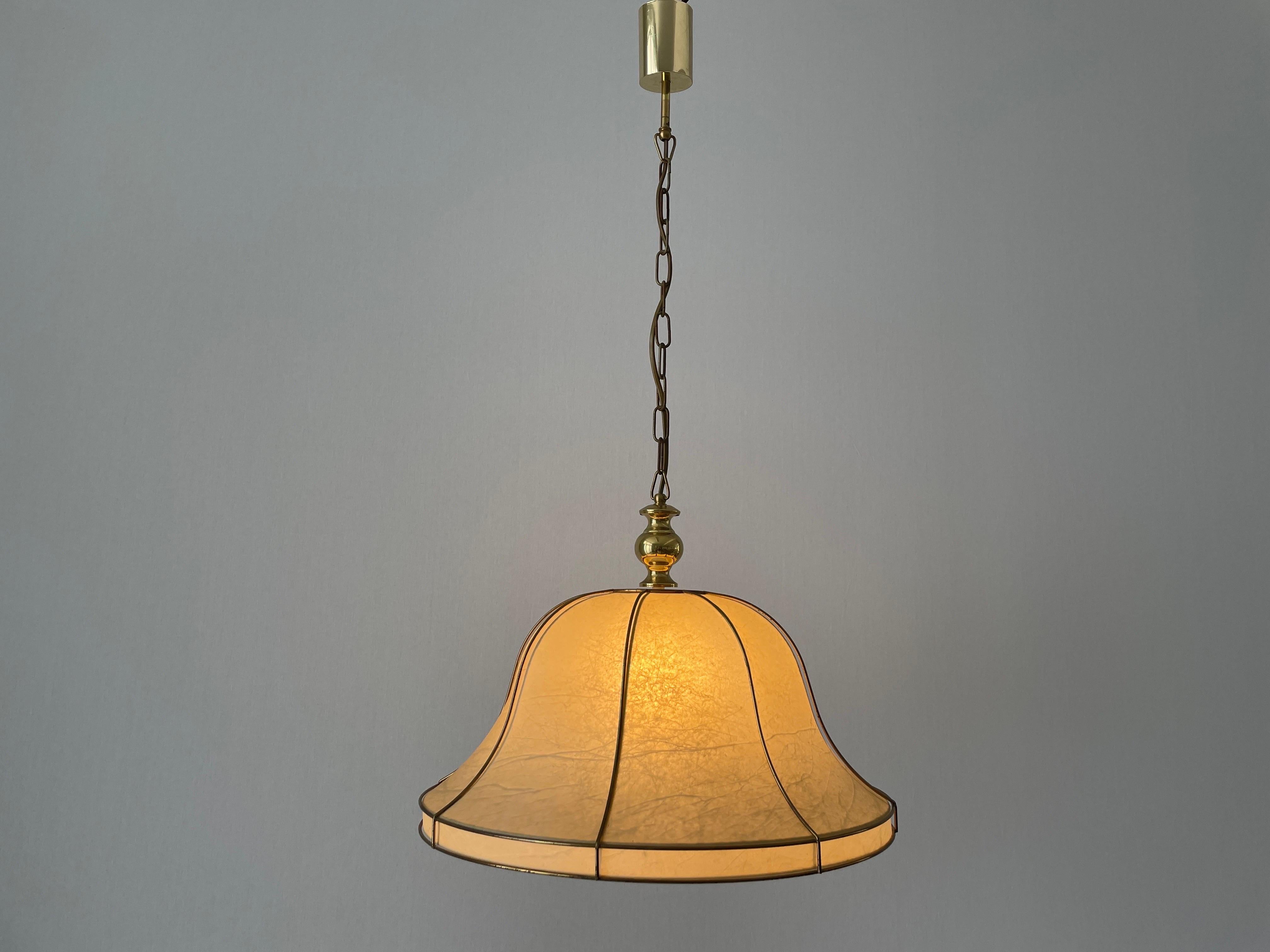 Cocoon Pendant Lamp with Gold Metal Shade Frame by Goldkant, 1960s, Germany For Sale 7