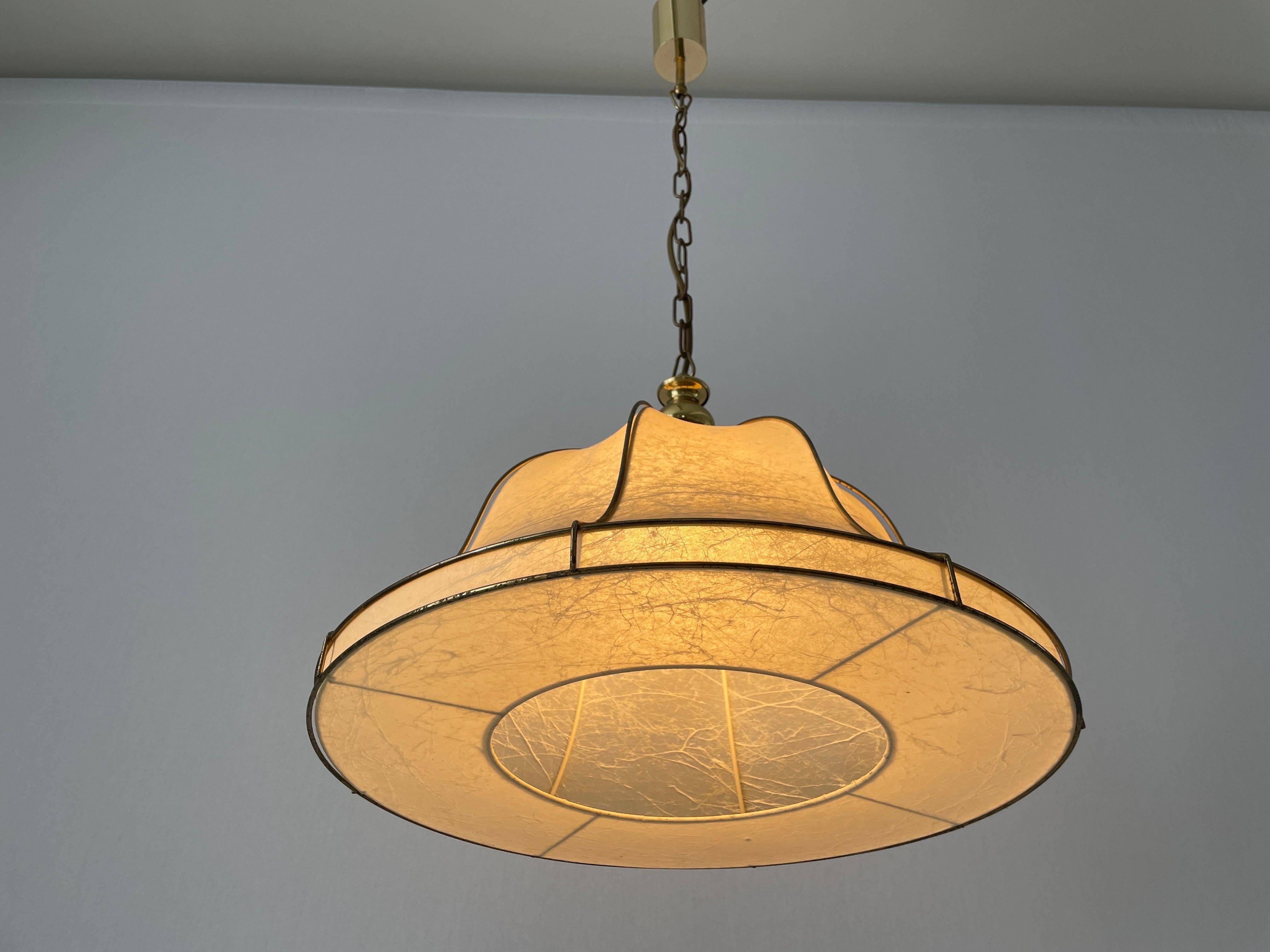 Cocoon Pendant Lamp with Gold Metal Shade Frame by Goldkant, 1960s, Germany For Sale 8