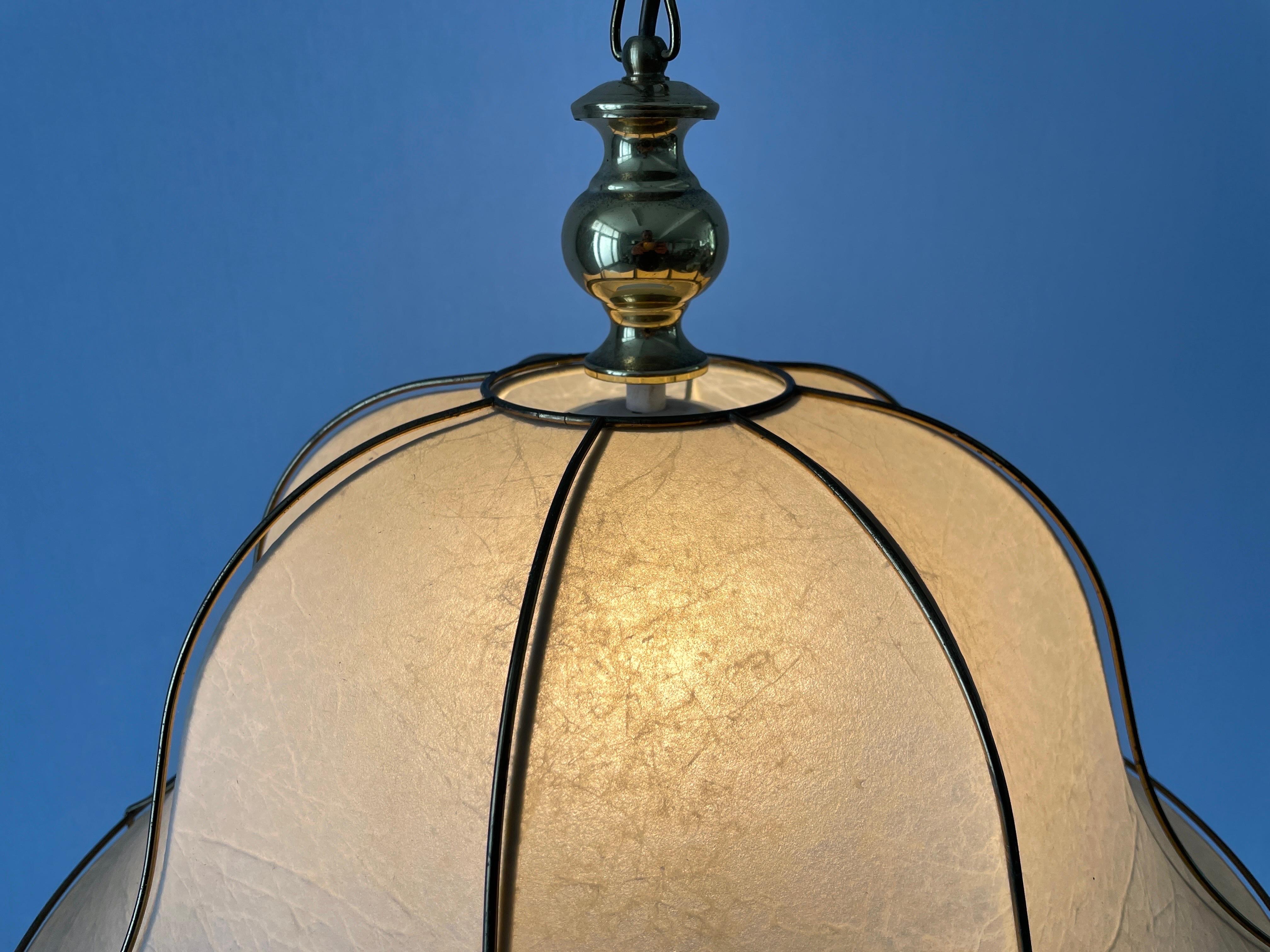 Cocoon Pendant Lamp with Gold Metal Shade Frame by Goldkant, 1960s, Germany For Sale 9